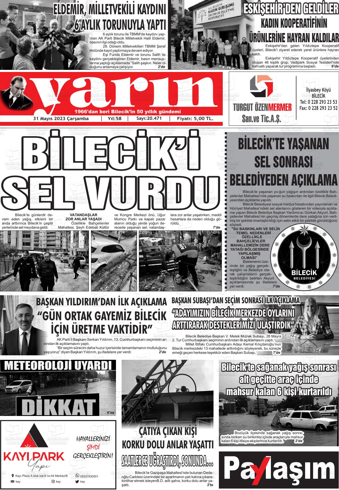 31 Mayıs 2023 Gazete Yarın 11 Gazete Manşeti