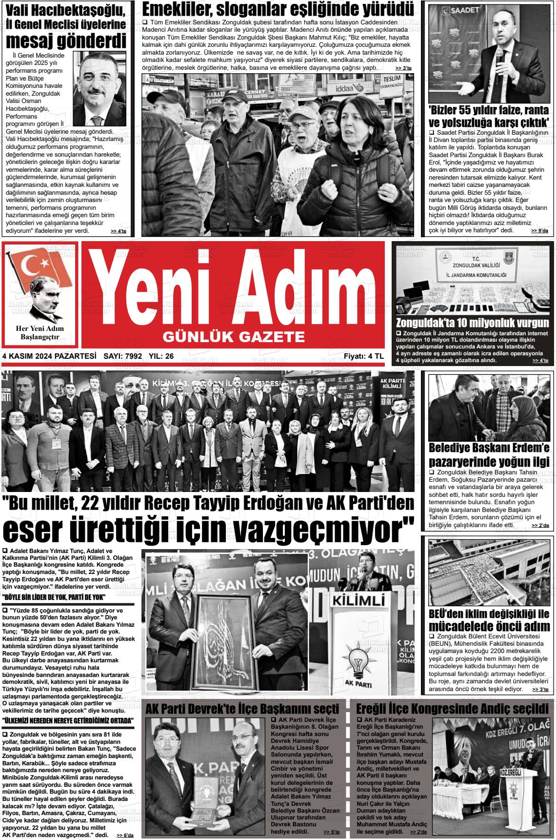 04 Kasım 2024 Yeni Adım Gazete Manşeti