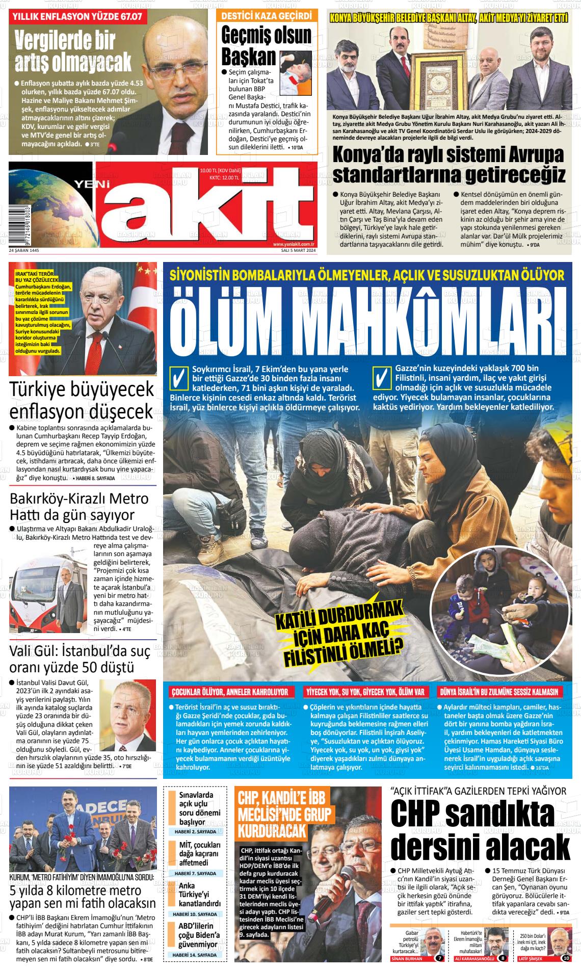 06 Mart 2024 Yeni Akit Gazete Manşeti