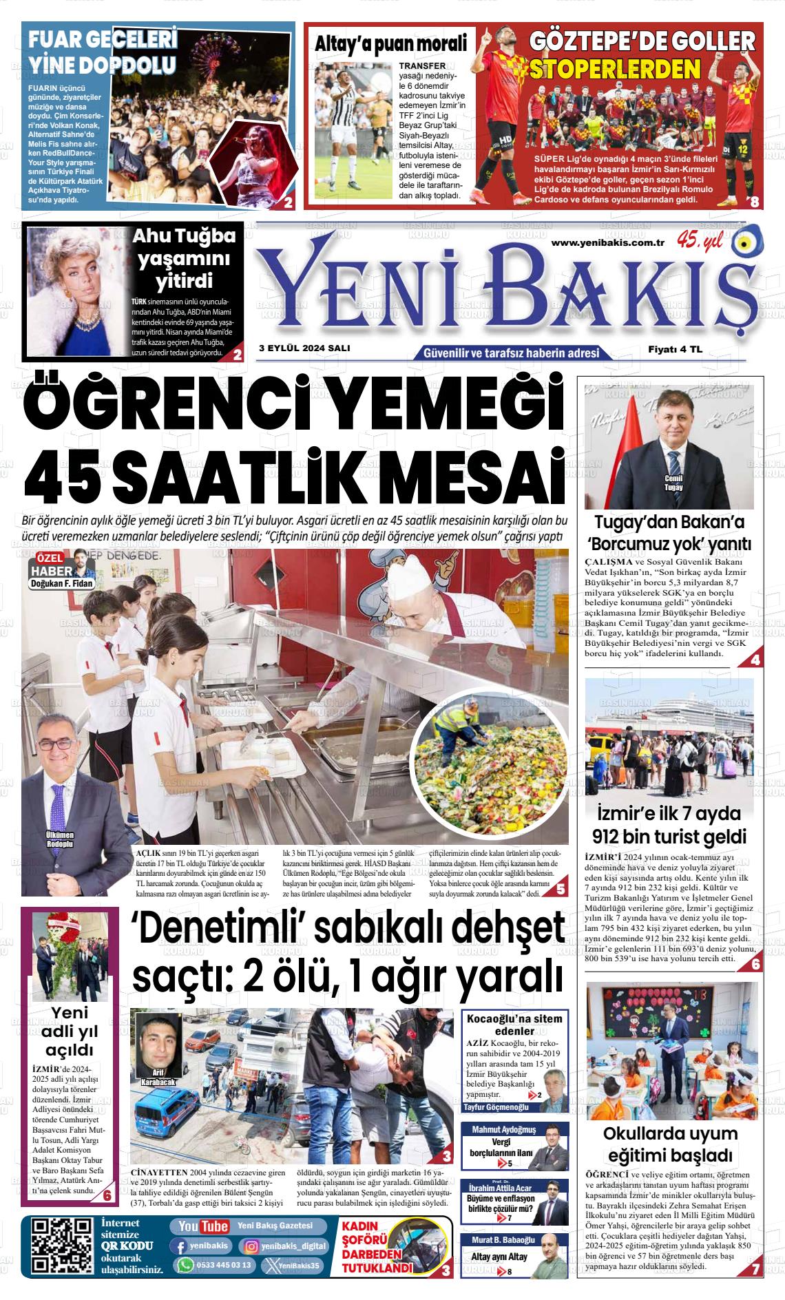 03 Eylül 2024 Yeni Bakış Gazete Manşeti