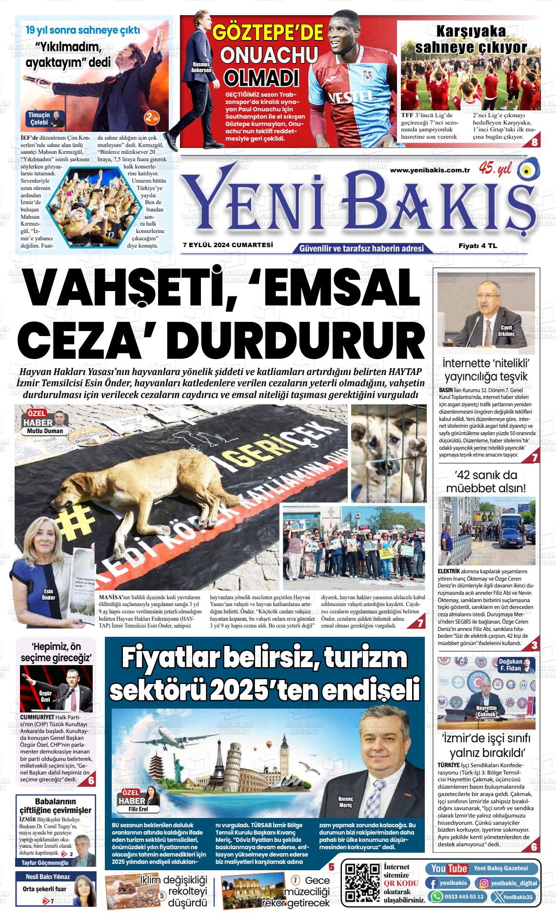 07 Eylül 2024 Yeni Bakış Gazete Manşeti