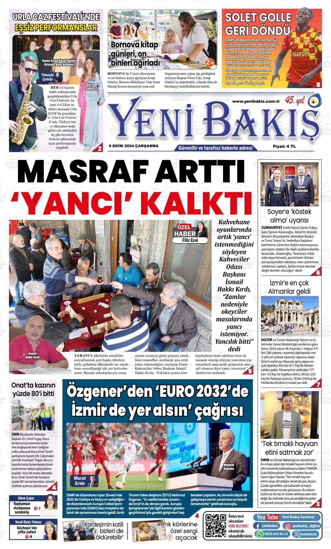 09 Ekim 2024 Yeni Bakış Gazete Manşeti