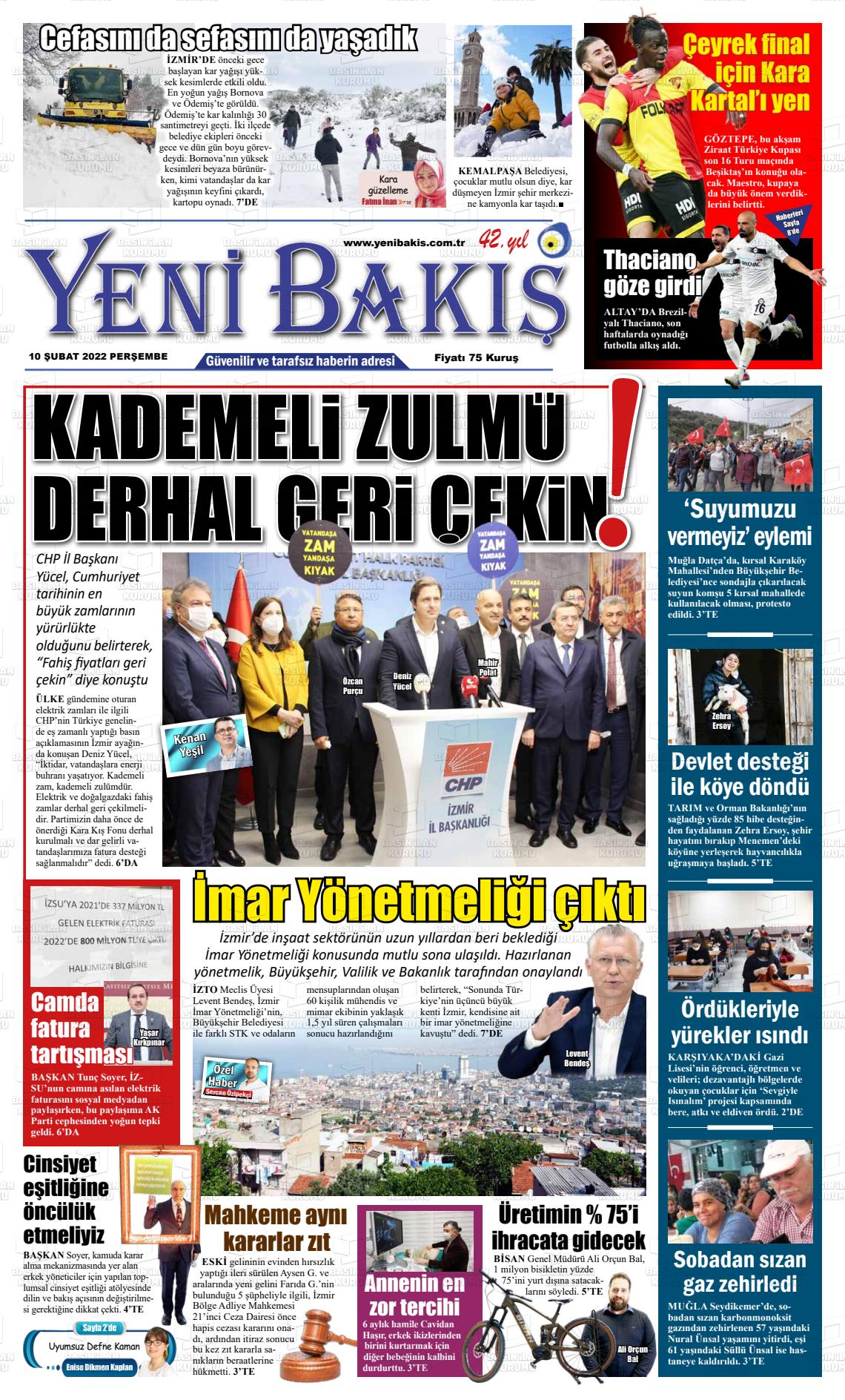 10 Şubat 2022 Yeni Bakış Gazete Manşeti