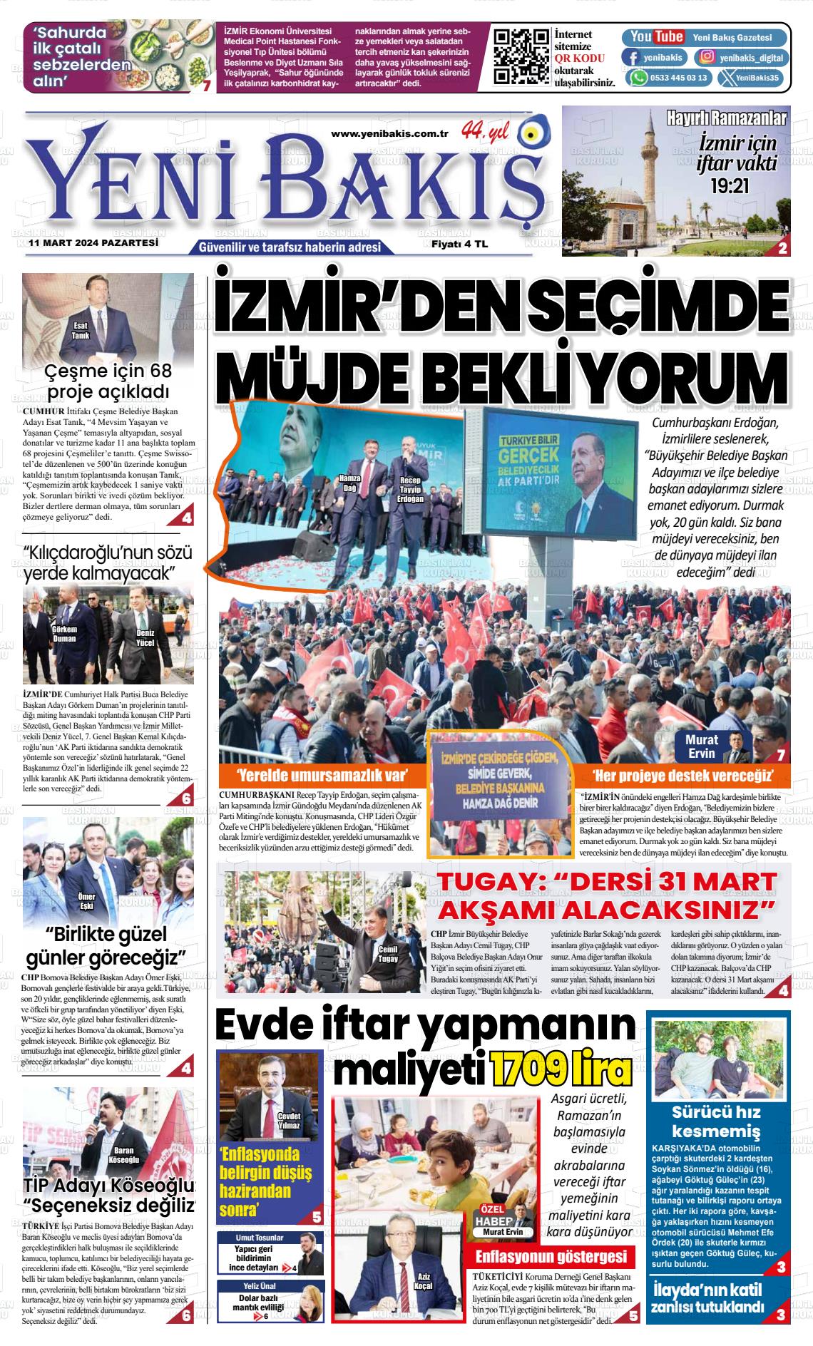 11 Mart 2024 Yeni Bakış Gazete Manşeti