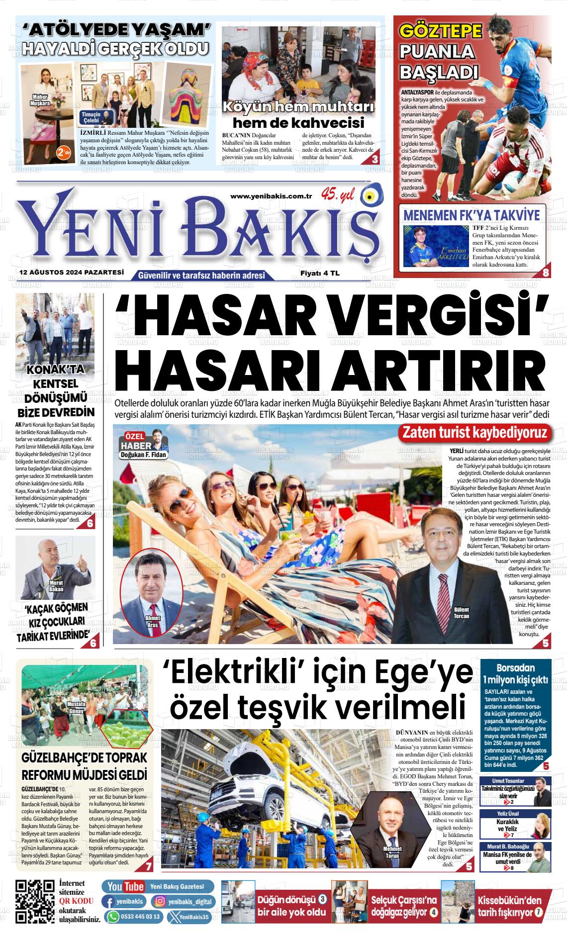 12 Ağustos 2024 Yeni Bakış Gazete Manşeti