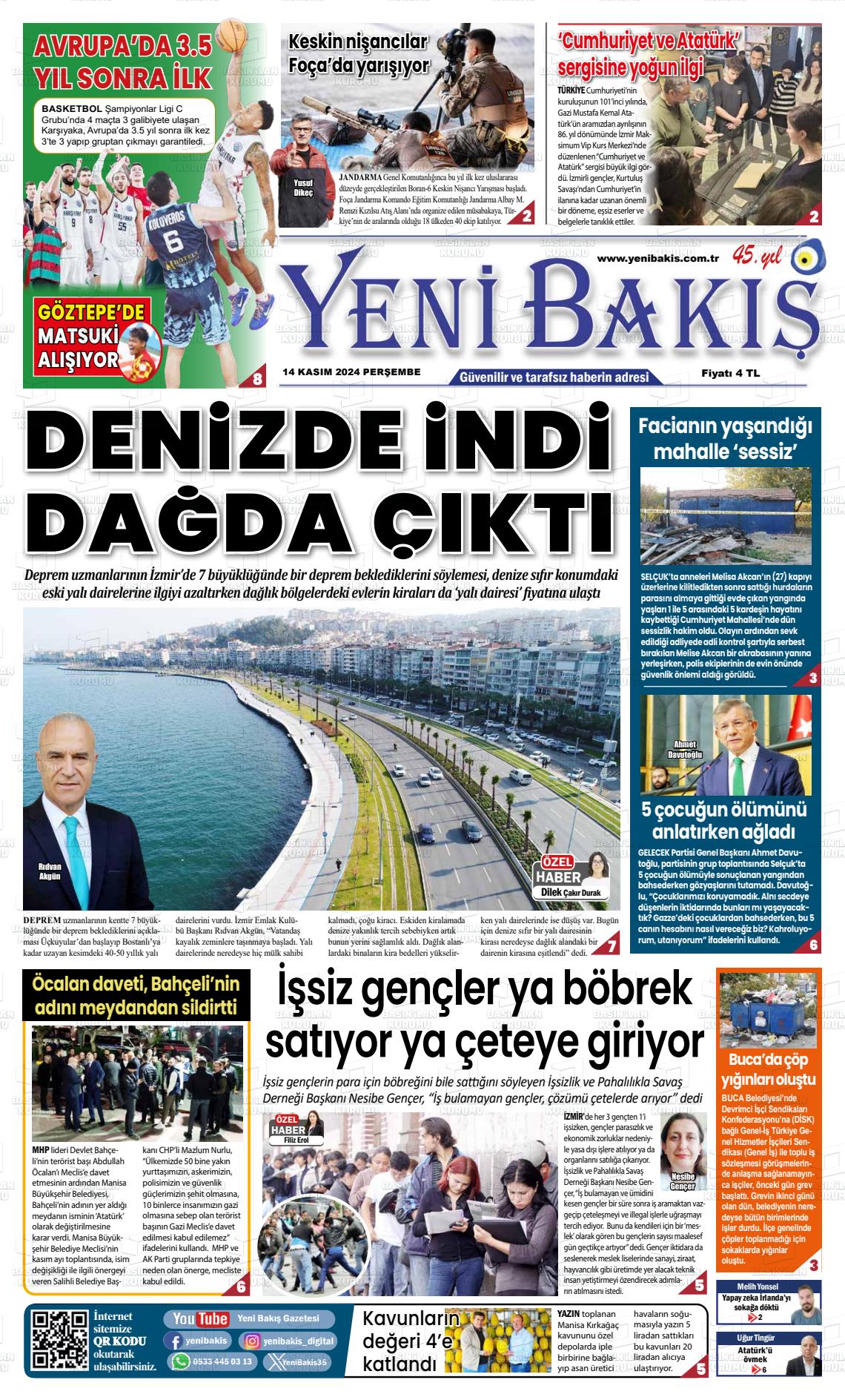 14 Kasım 2024 Yeni Bakış Gazete Manşeti