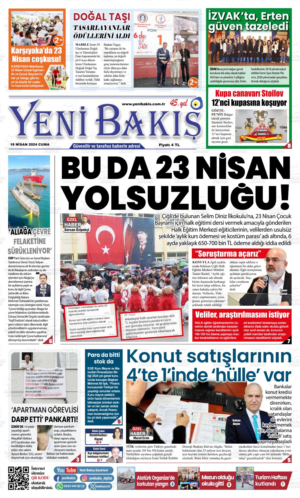 19 Nisan 2024 Yeni Bakış Gazete Manşeti