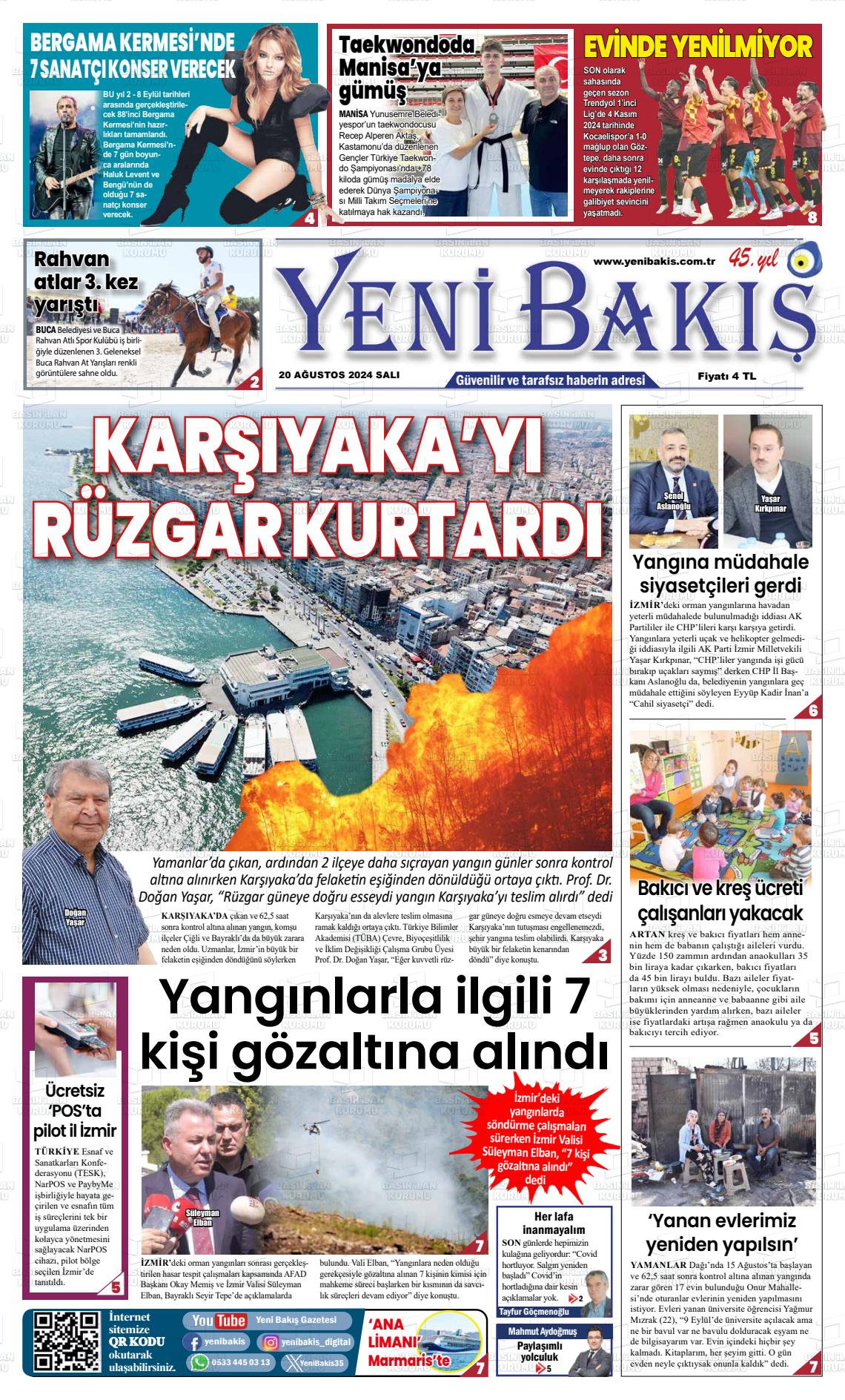 20 Ağustos 2024 Yeni Bakış Gazete Manşeti