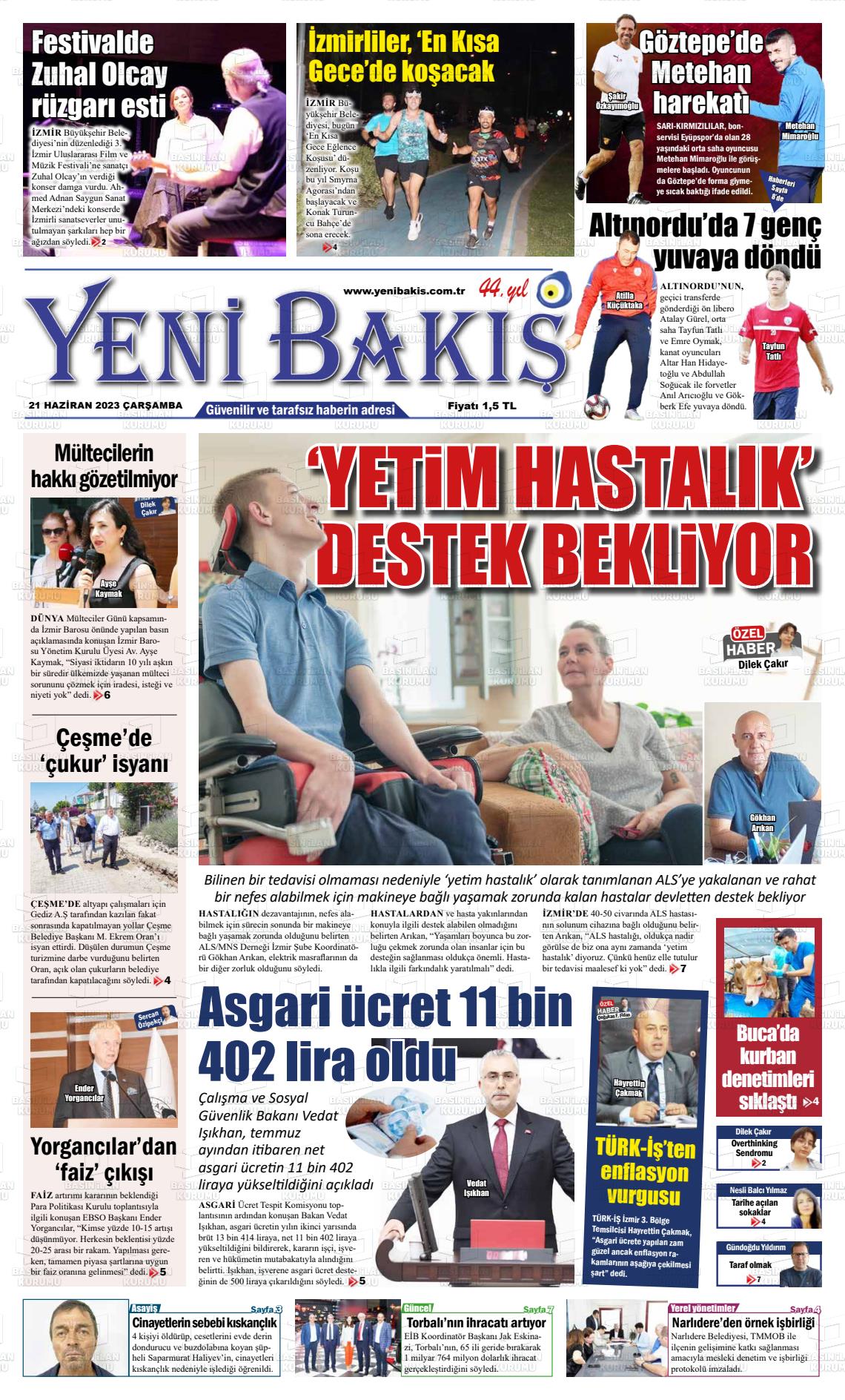 21 Haziran 2023 Yeni Bakış Gazete Manşeti