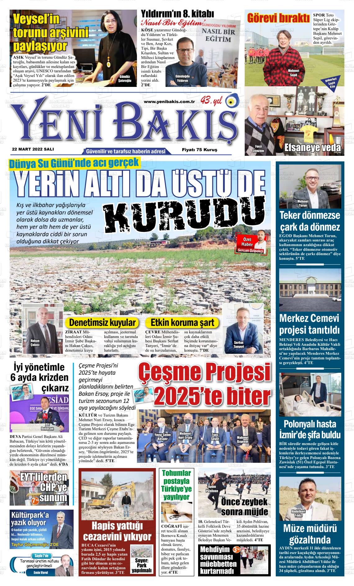 22 Mart 2022 Yeni Bakış Gazete Manşeti