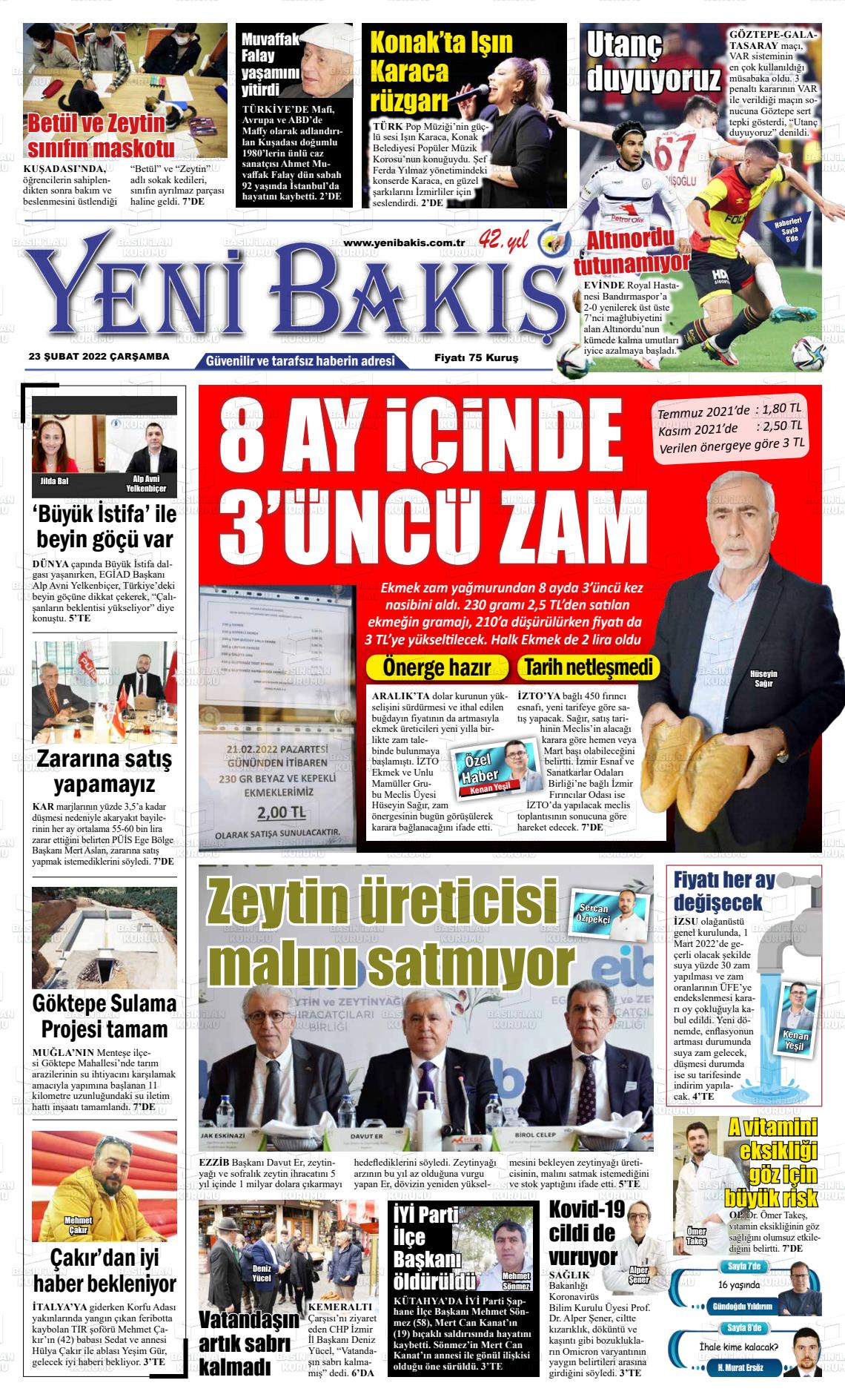 23 Şubat 2022 Yeni Bakış Gazete Manşeti