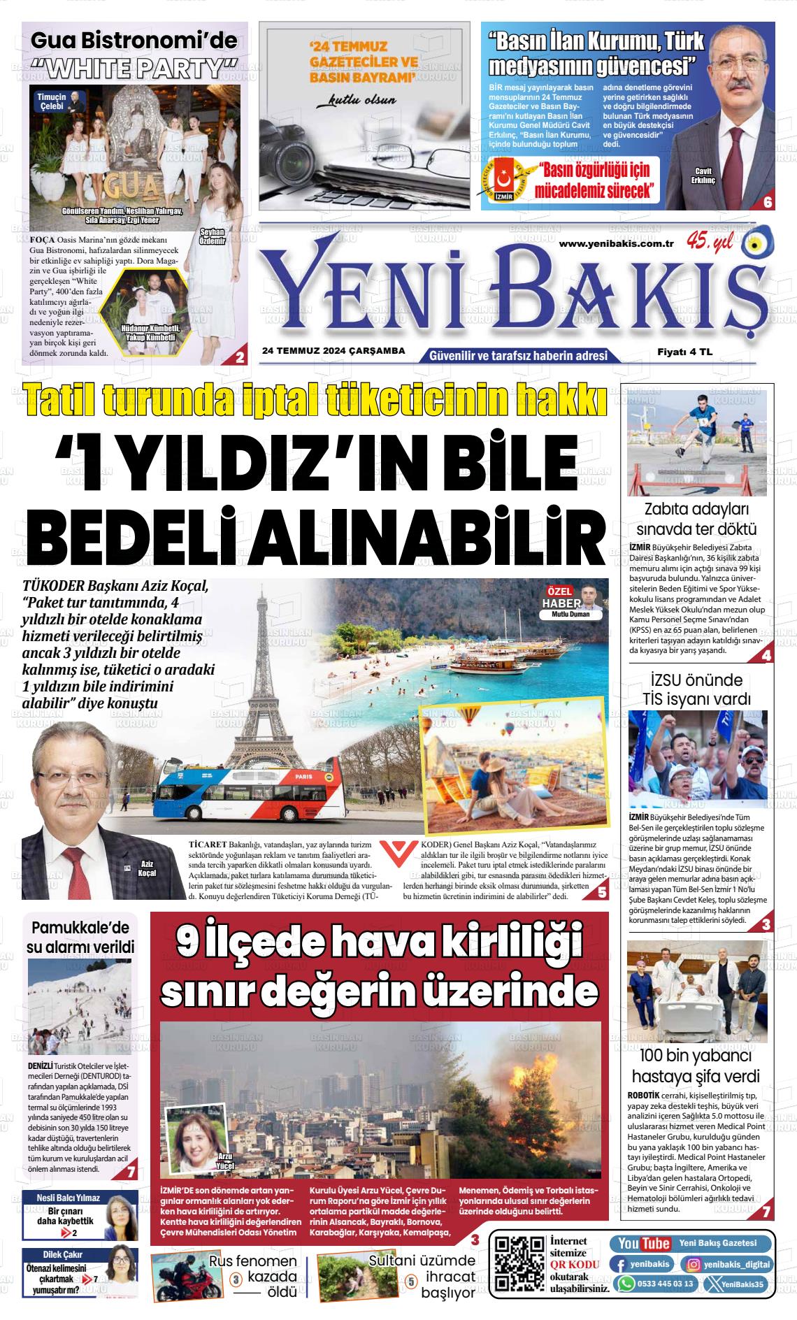 24 Temmuz 2024 Yeni Bakış Gazete Manşeti