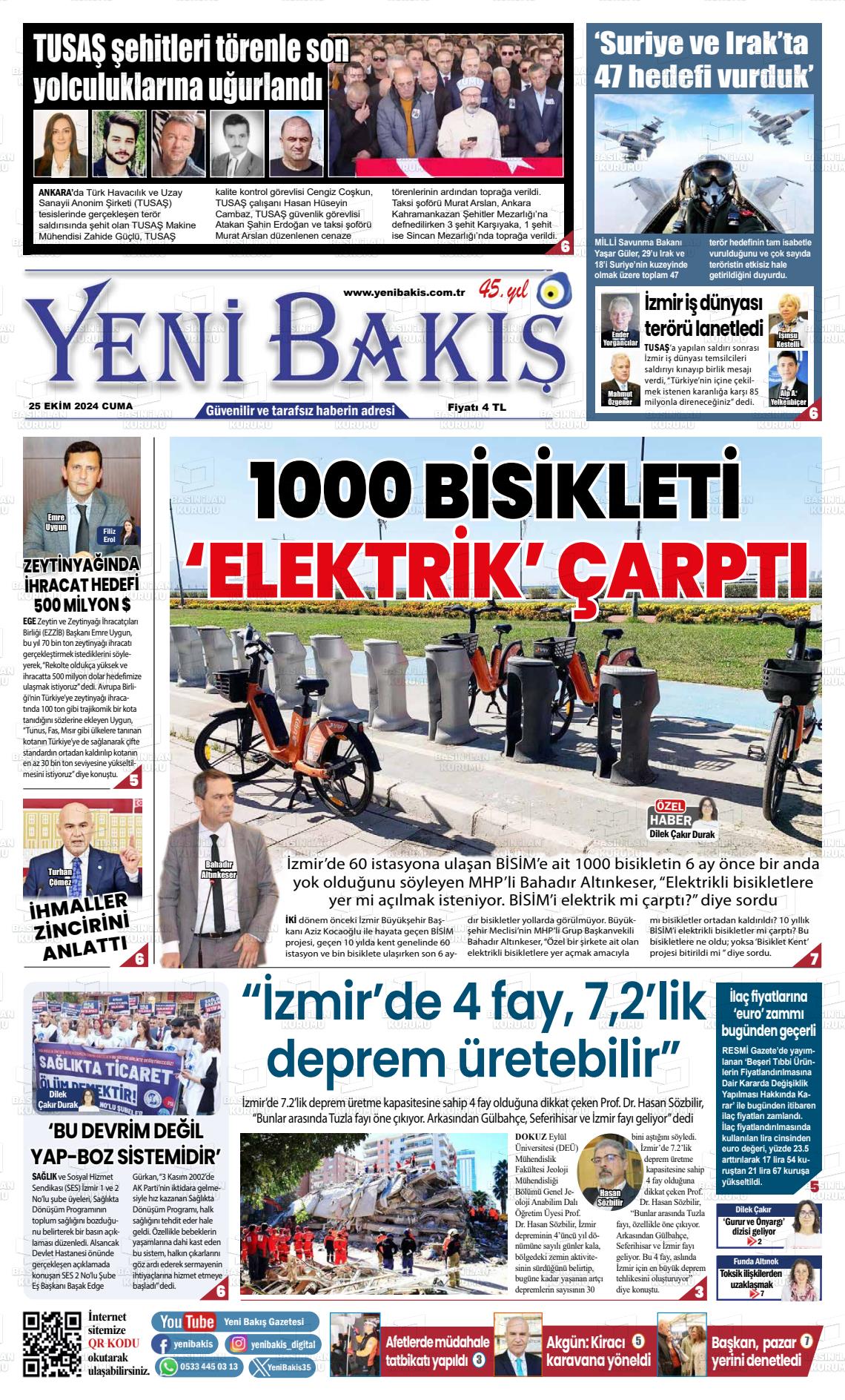 25 Ekim 2024 Yeni Bakış Gazete Manşeti