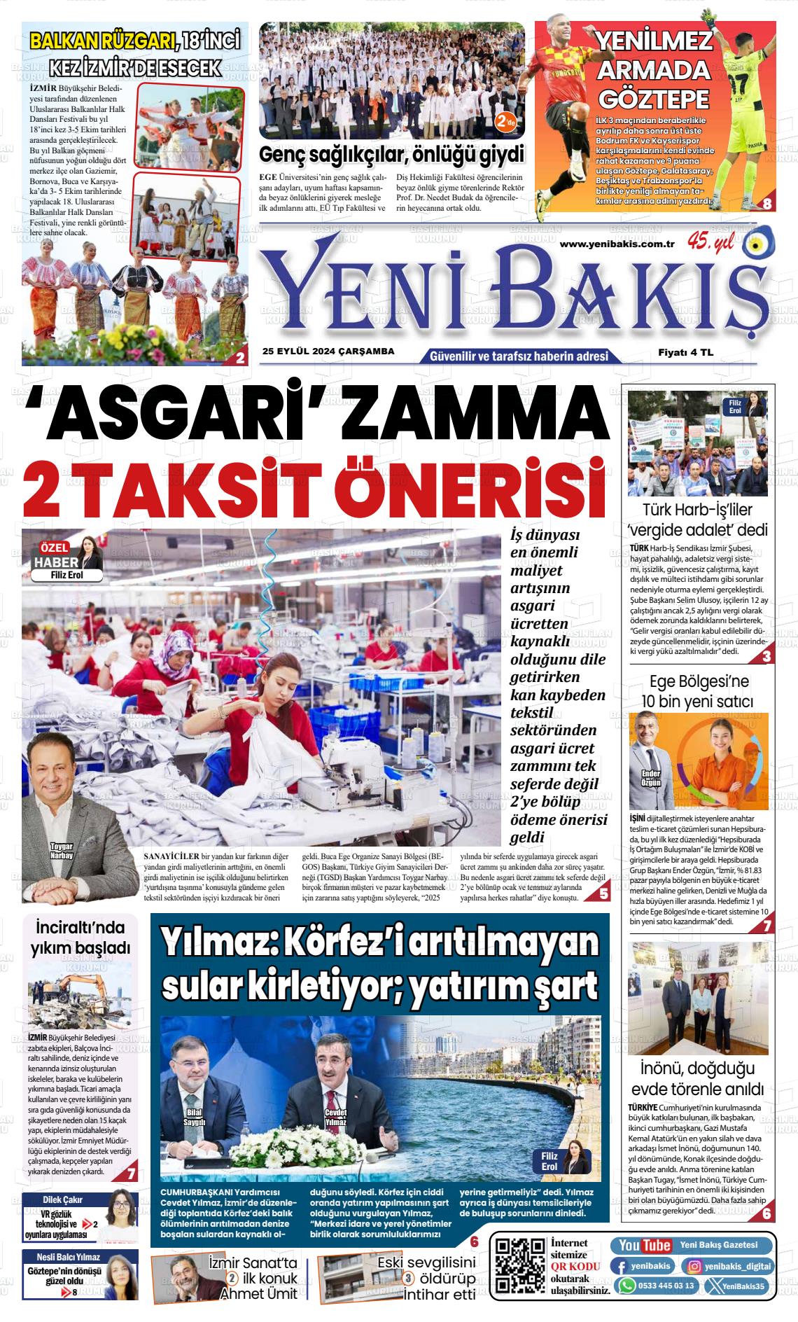 25 Eylül 2024 Yeni Bakış Gazete Manşeti