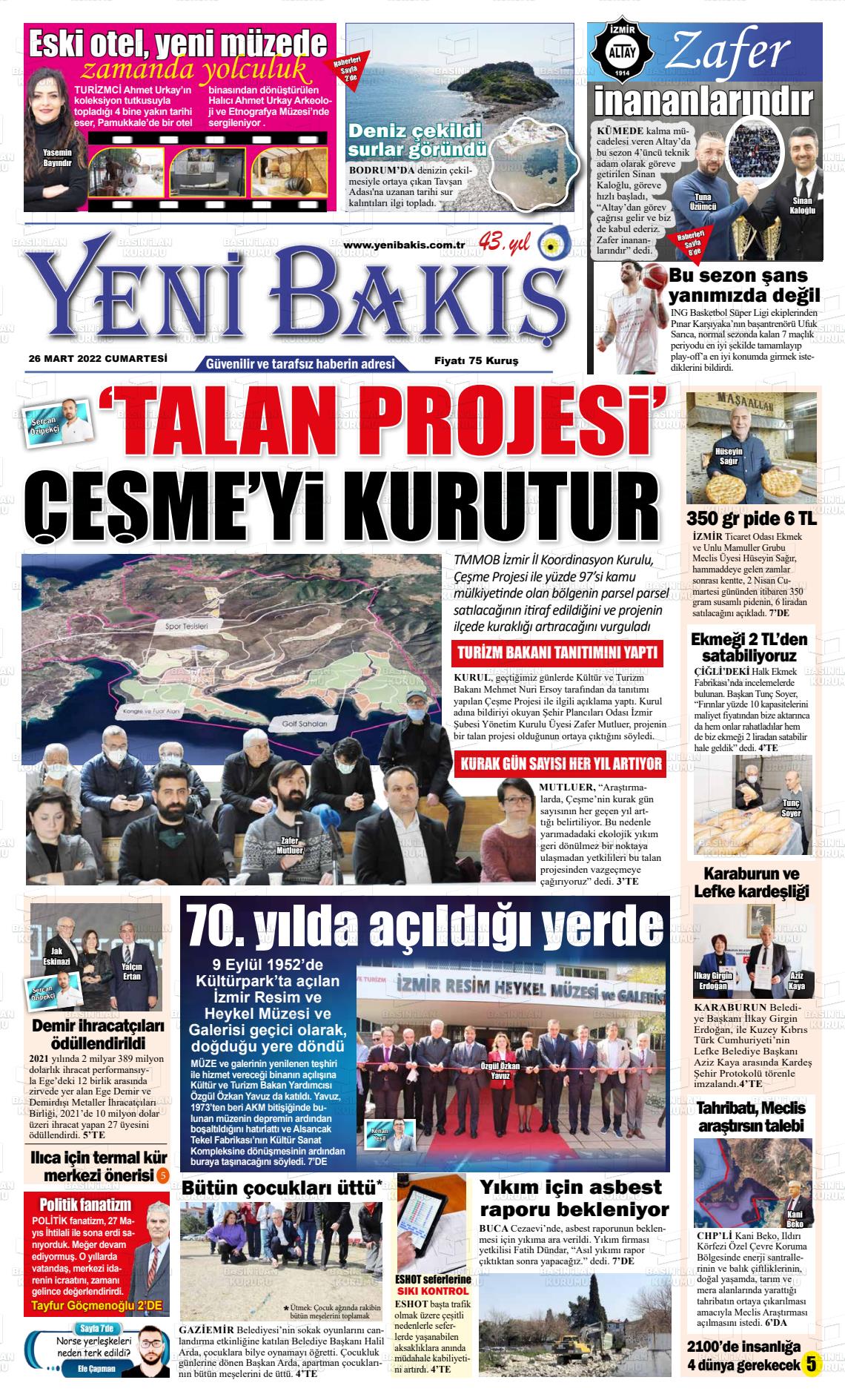 26 Mart 2022 Yeni Bakış Gazete Manşeti