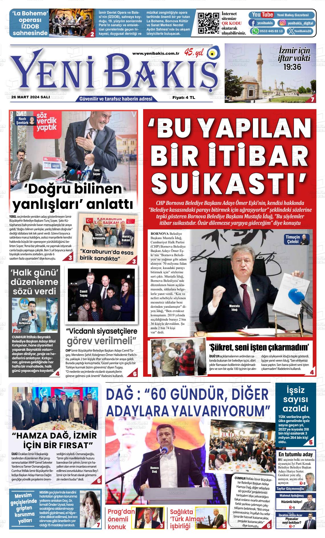 26 Mart 2024 Yeni Bakış Gazete Manşeti