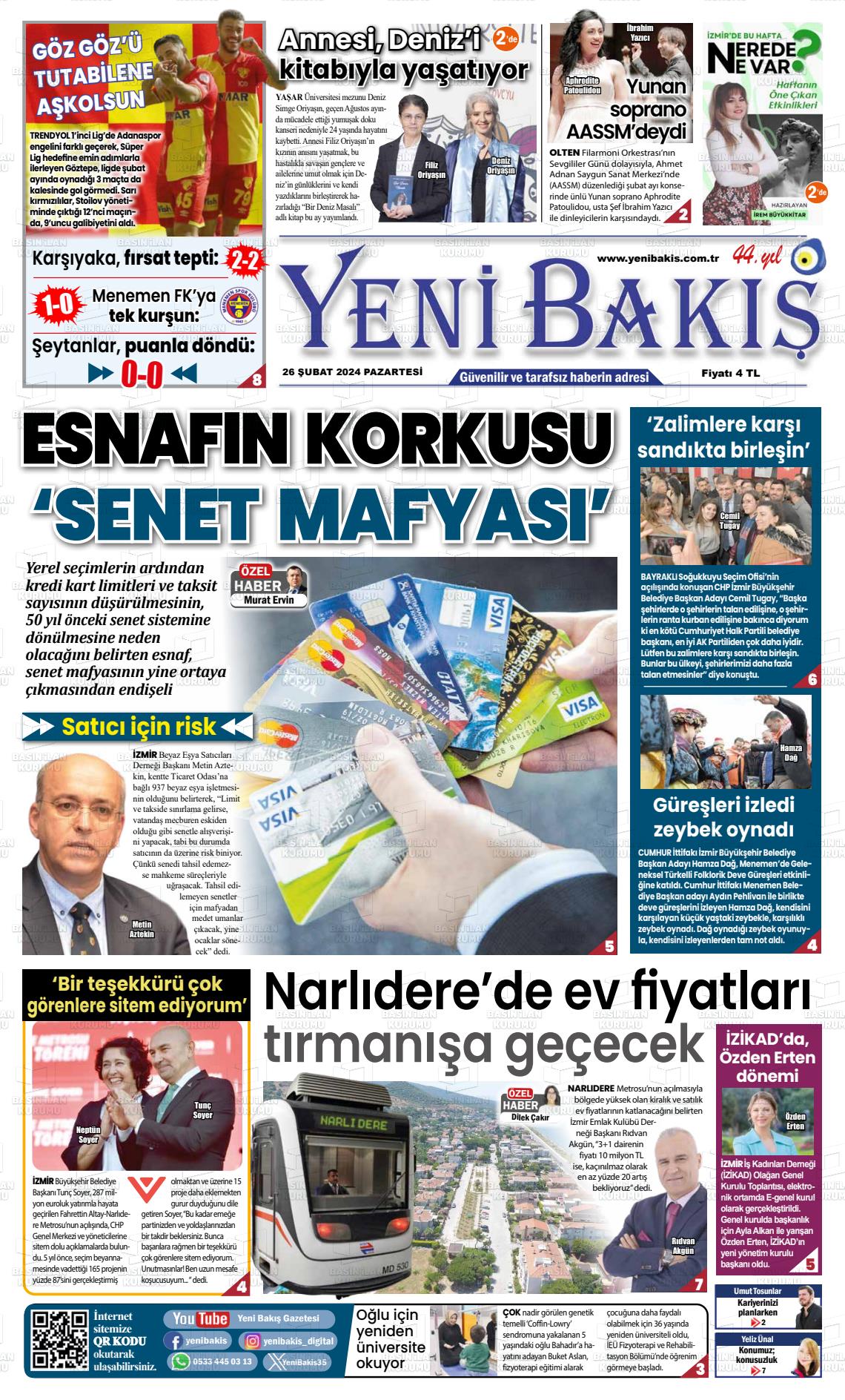 26 Şubat 2024 Yeni Bakış Gazete Manşeti