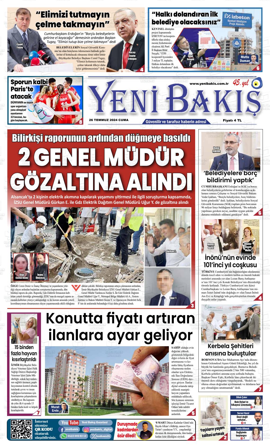 27 Temmuz 2024 Yeni Bakış Gazete Manşeti