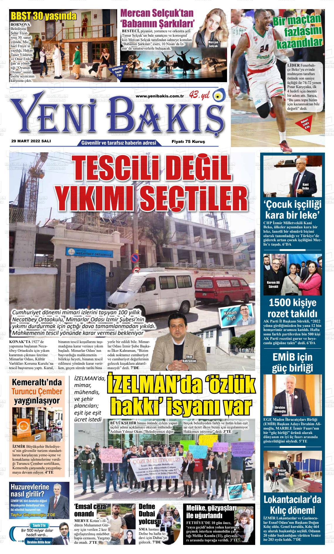 29 Mart 2022 Yeni Bakış Gazete Manşeti