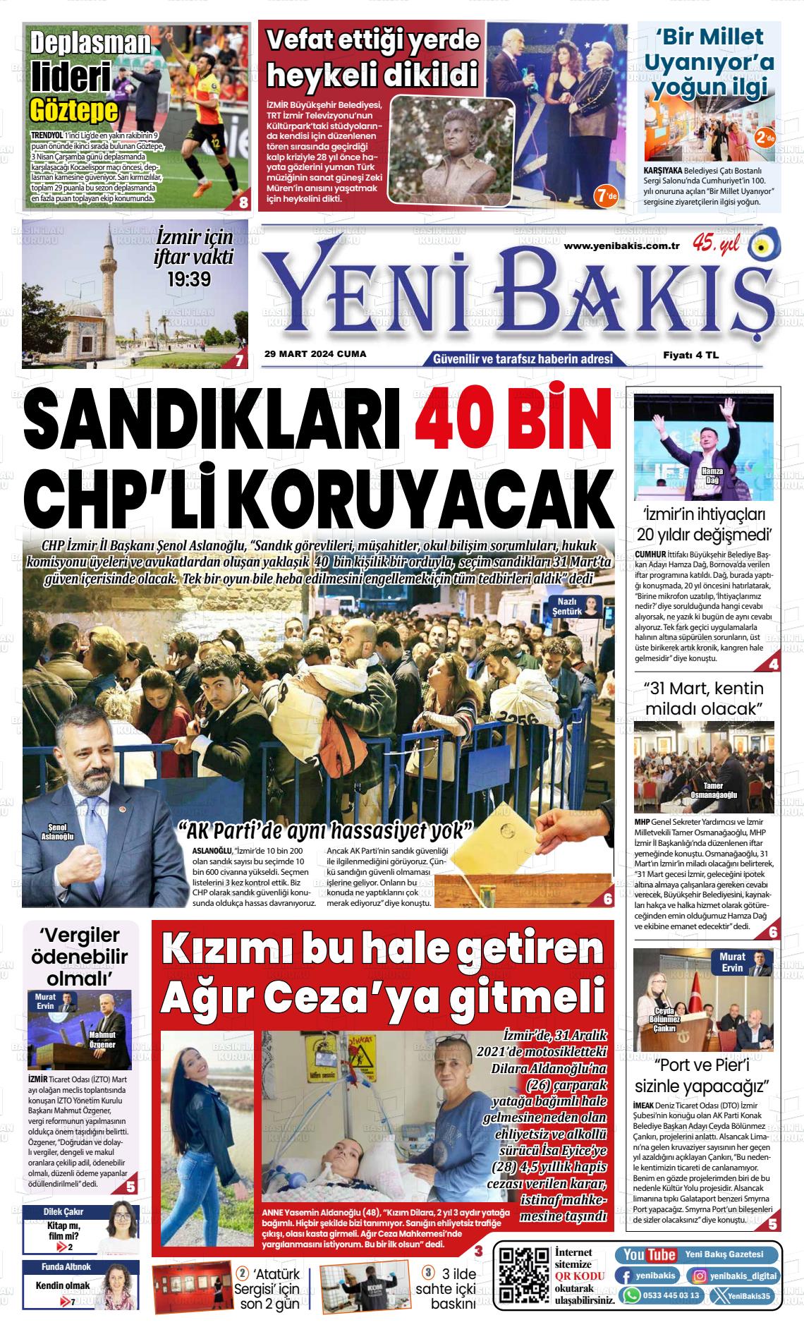 29 Mart 2024 Yeni Bakış Gazete Manşeti