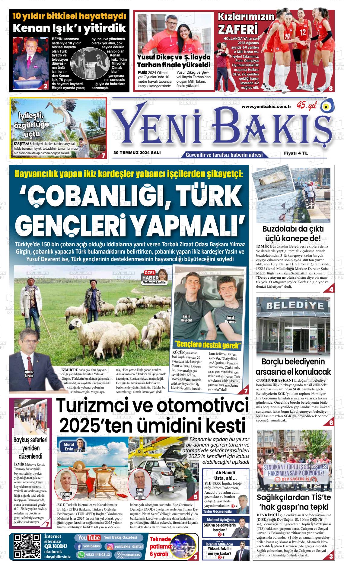 30 Temmuz 2024 Yeni Bakış Gazete Manşeti