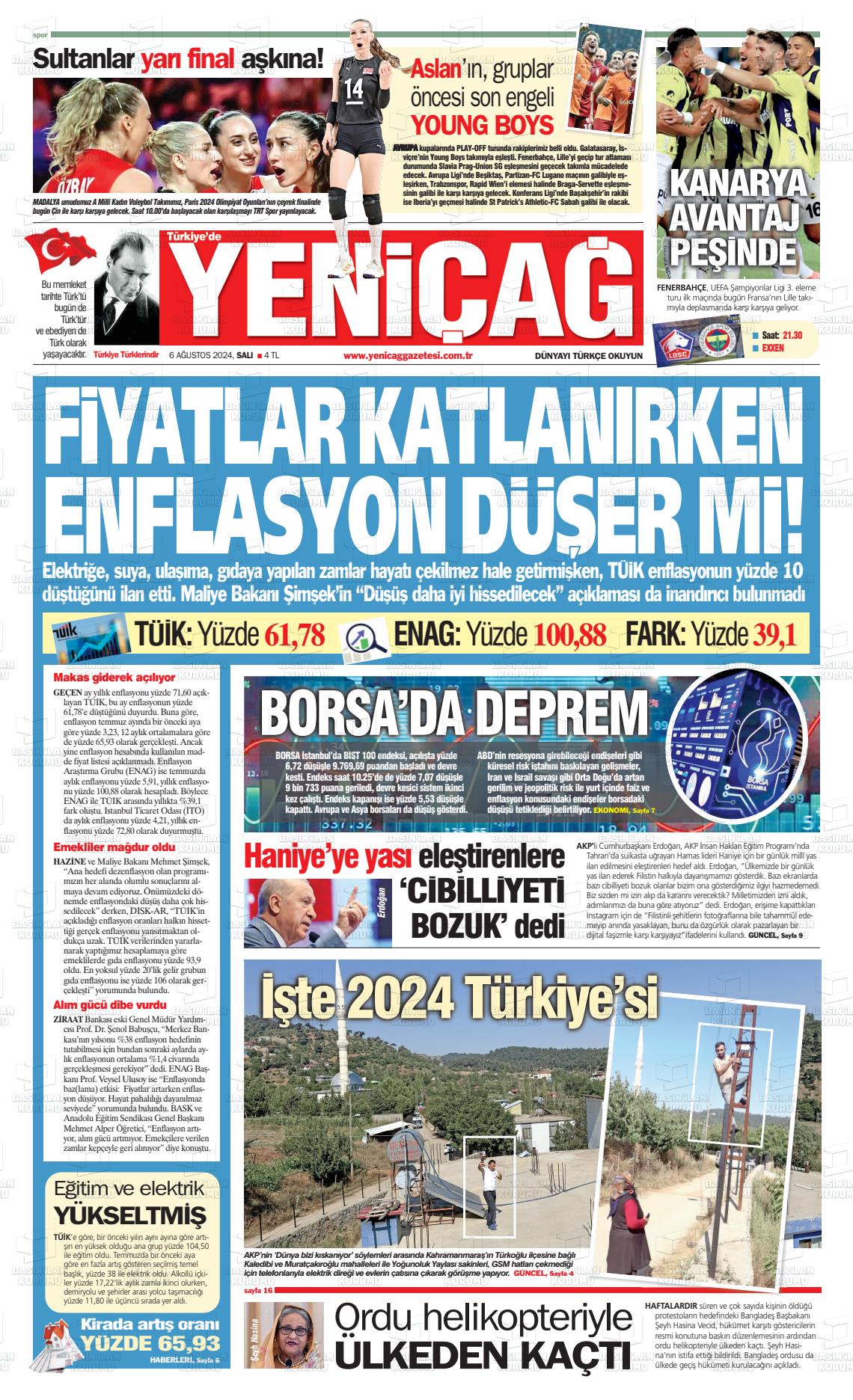 06 Ağustos 2024 Yeniçağ Gazete Manşeti