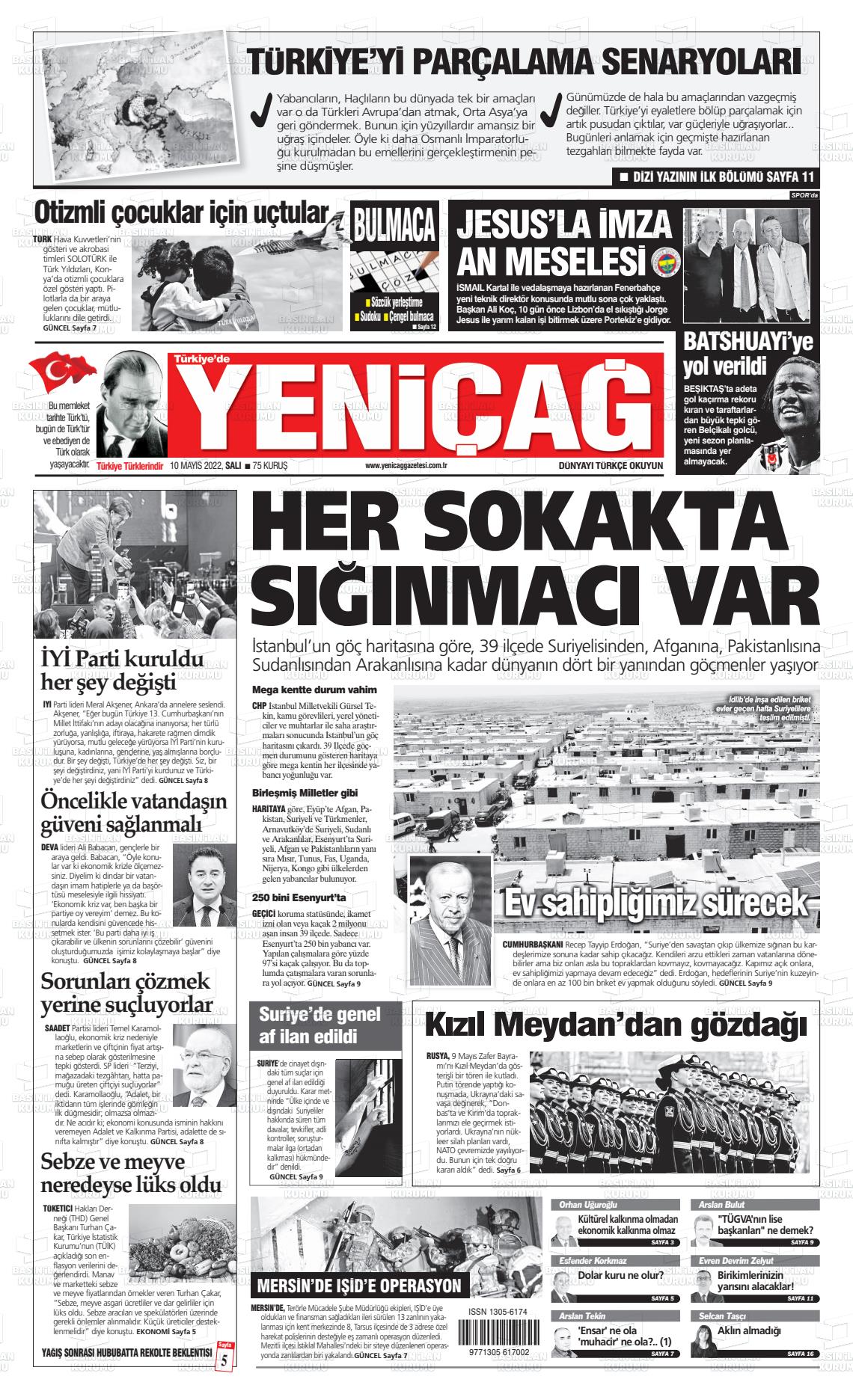 10 Mayıs 2022 Yeniçağ Gazete Manşeti