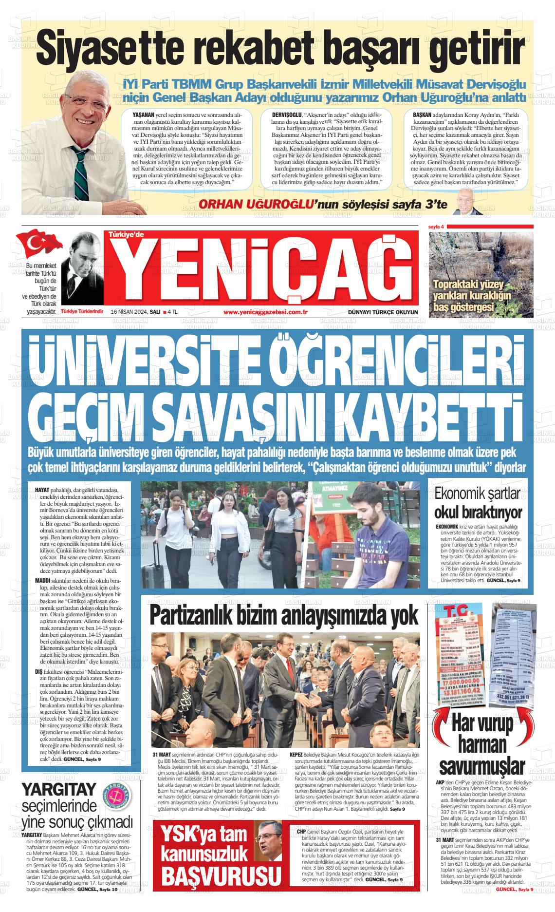 17 Nisan 2024 Yeniçağ Gazete Manşeti