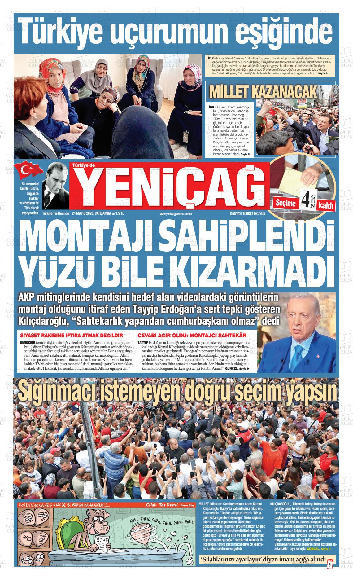 24 Mayıs 2023 Yeniçağ Gazete Manşeti