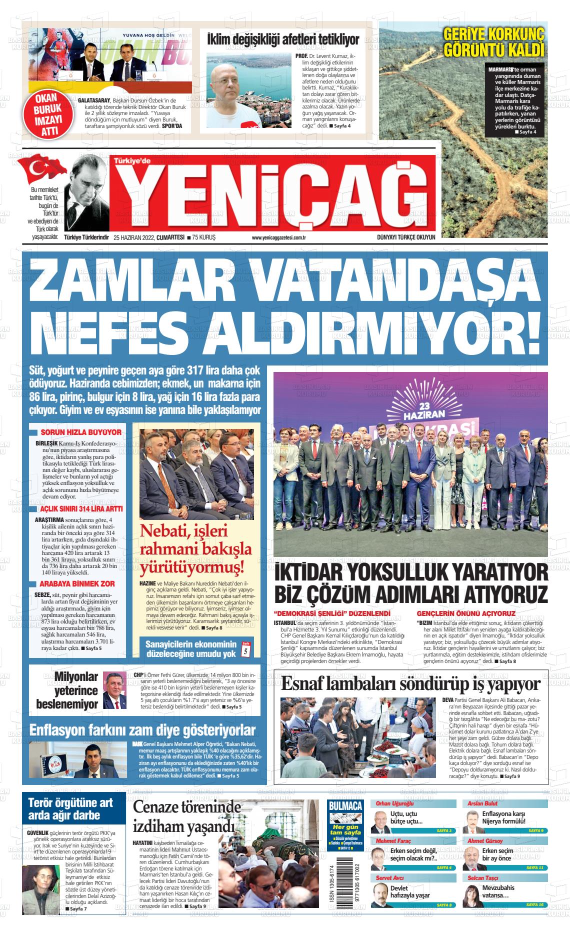 25 Haziran 2022 Yeniçağ Gazete Manşeti