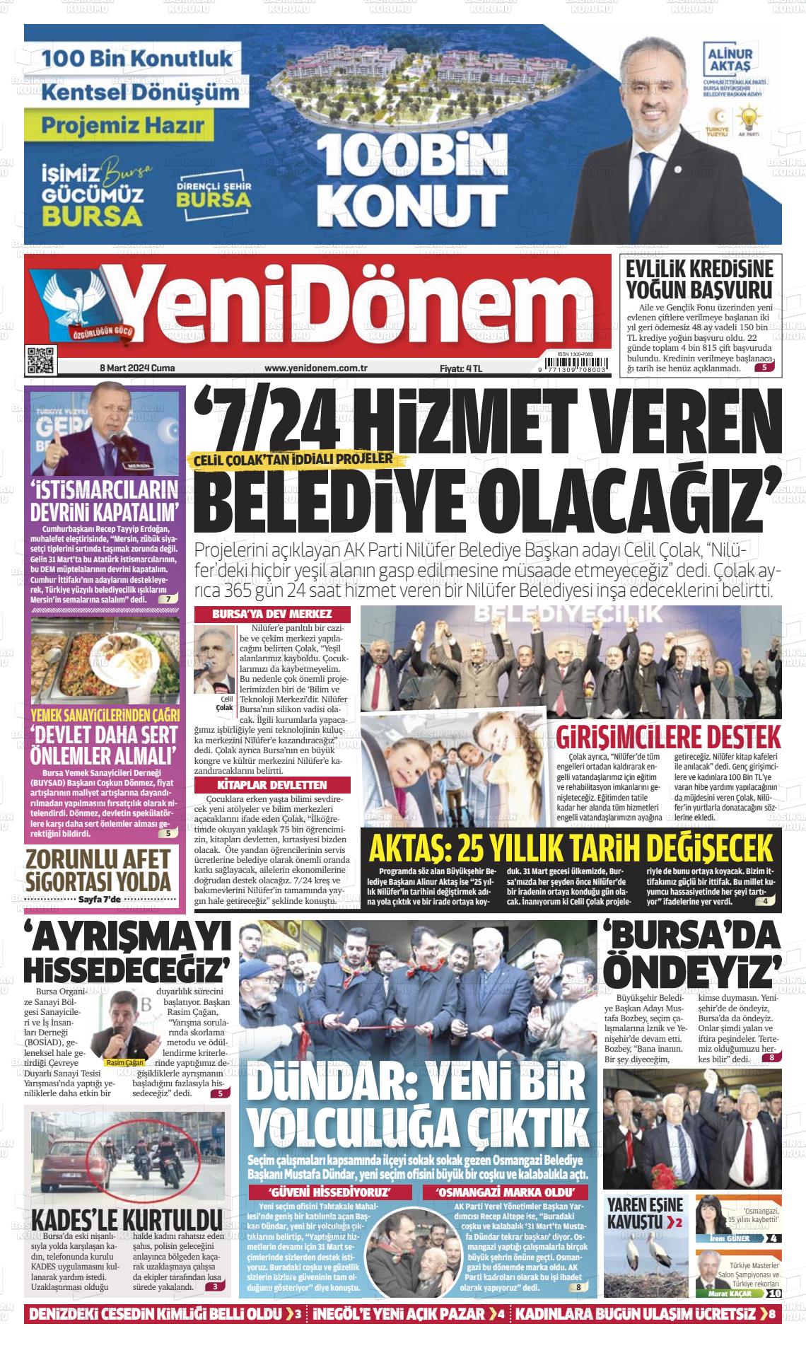 08 Mart 2024 Yeni Dönem Gazete Manşeti