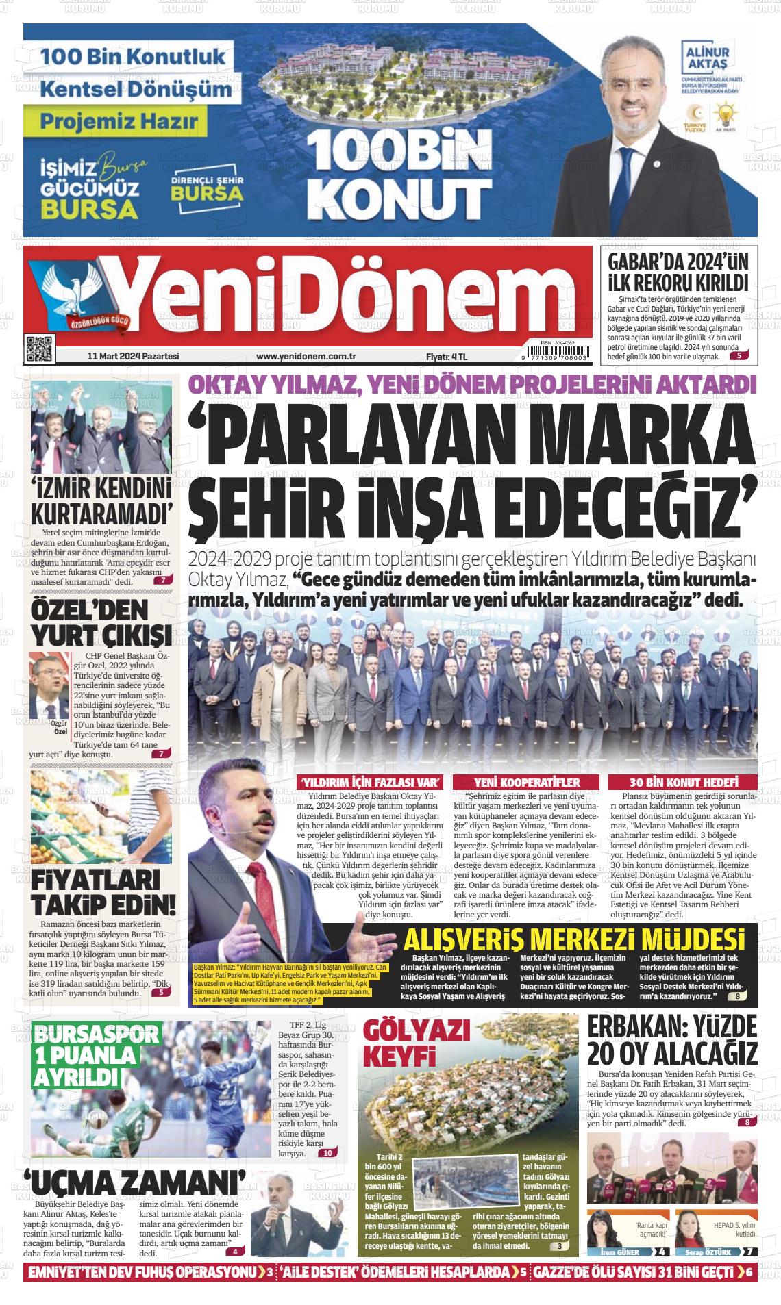 11 Mart 2024 Yeni Dönem Gazete Manşeti