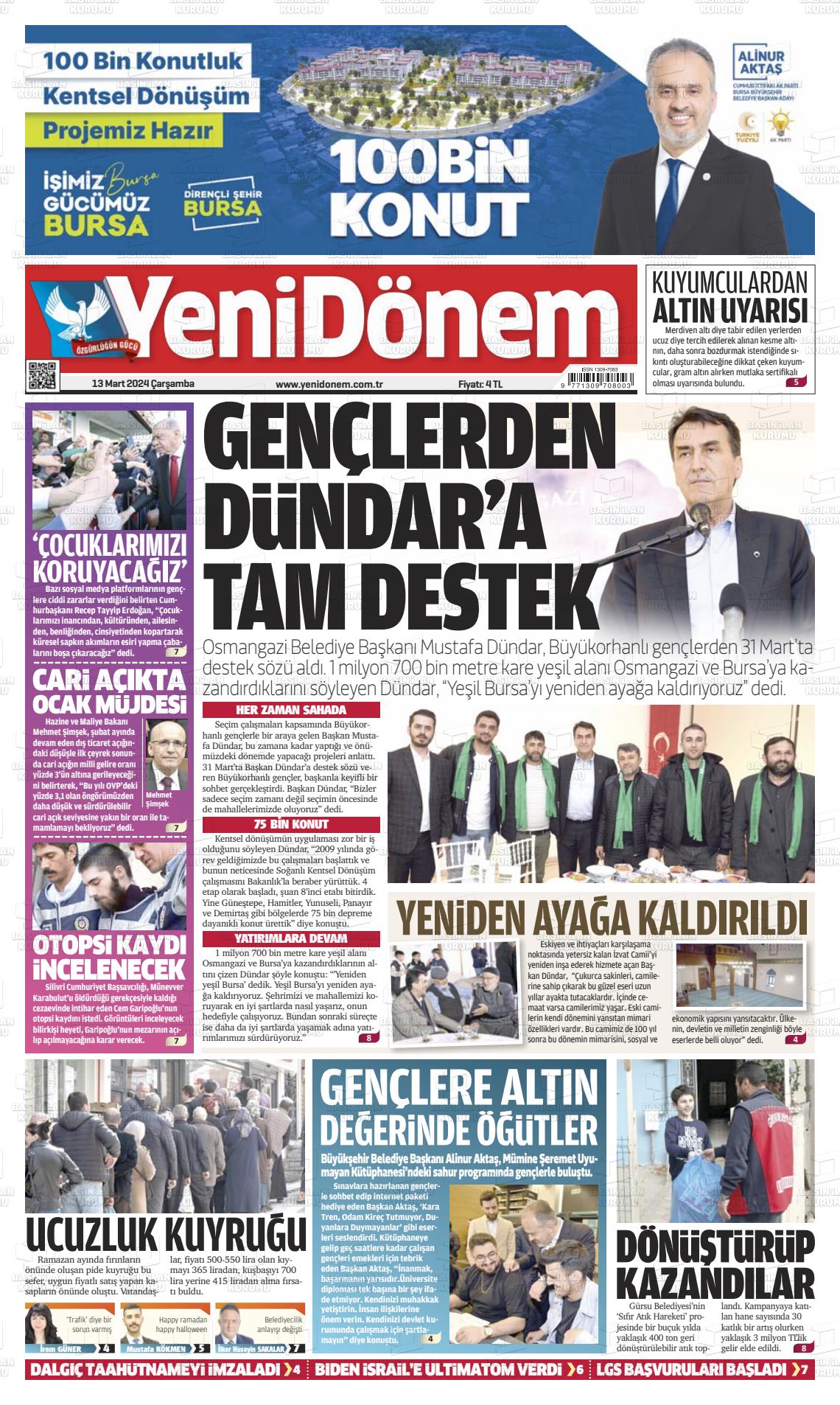 13 Mart 2024 Yeni Dönem Gazete Manşeti