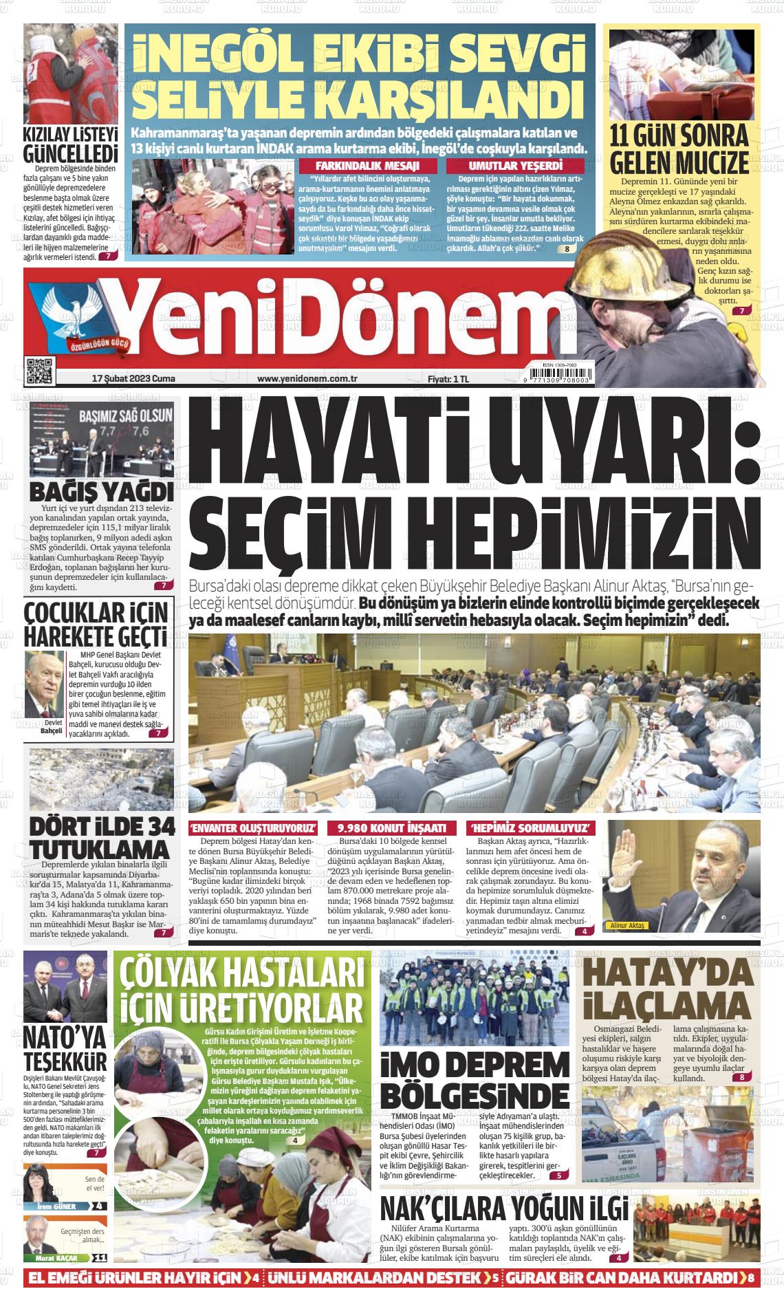 17 Şubat 2023 Yeni Dönem Gazete Manşeti