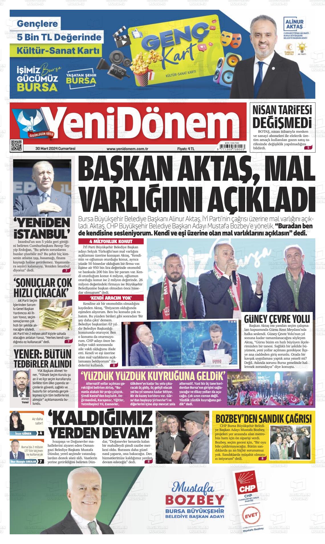 30 Mart 2024 Yeni Dönem Gazete Manşeti