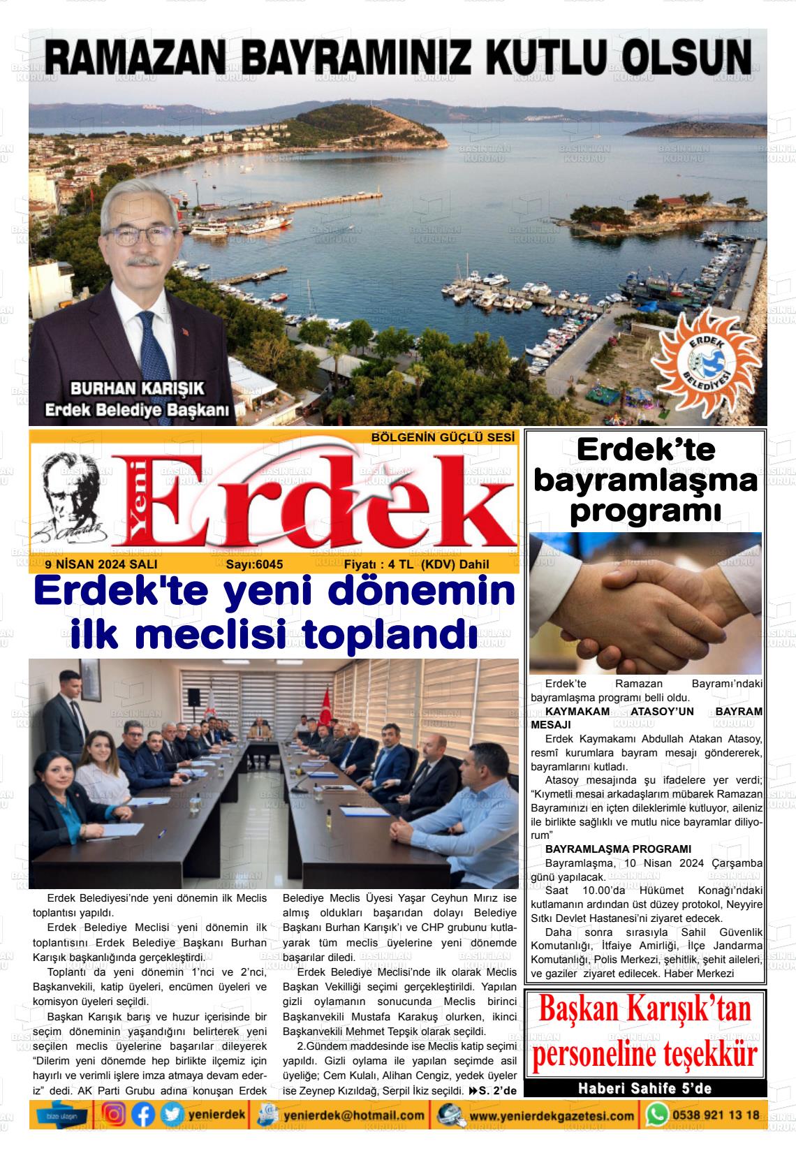 09 Nisan 2024 Yeni Erdek Gazete Manşeti