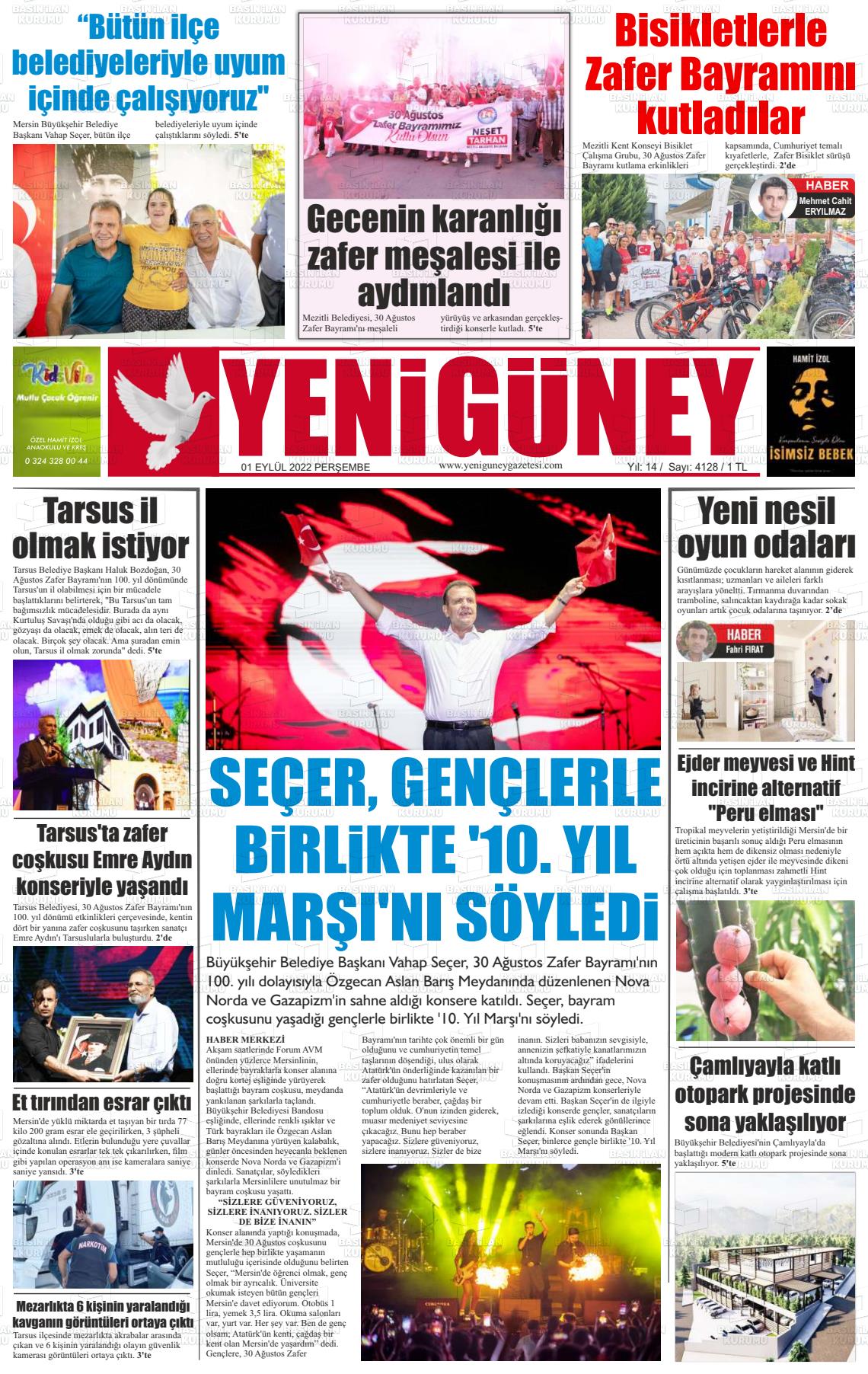 01 Eylül 2022 Yeni Güney Gazete Manşeti