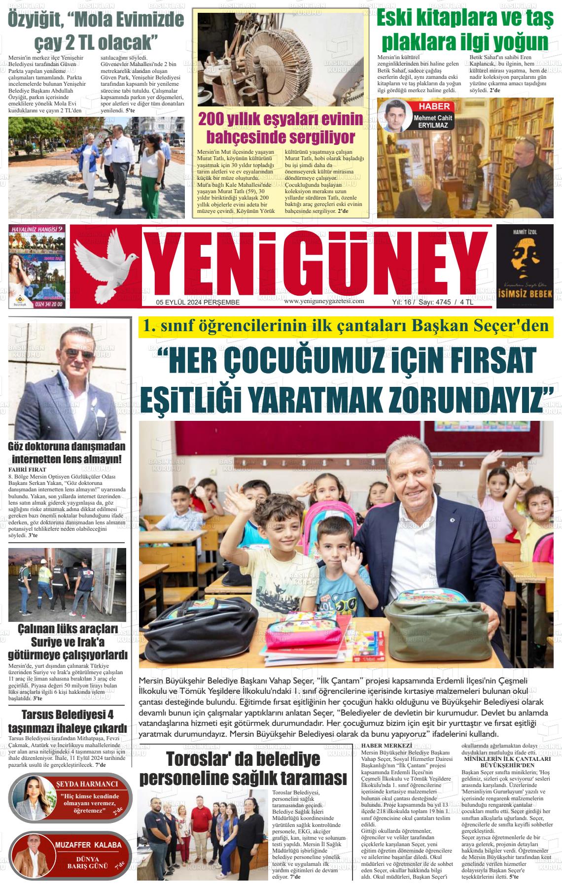 05 Eylül 2024 Yeni Güney Gazete Manşeti