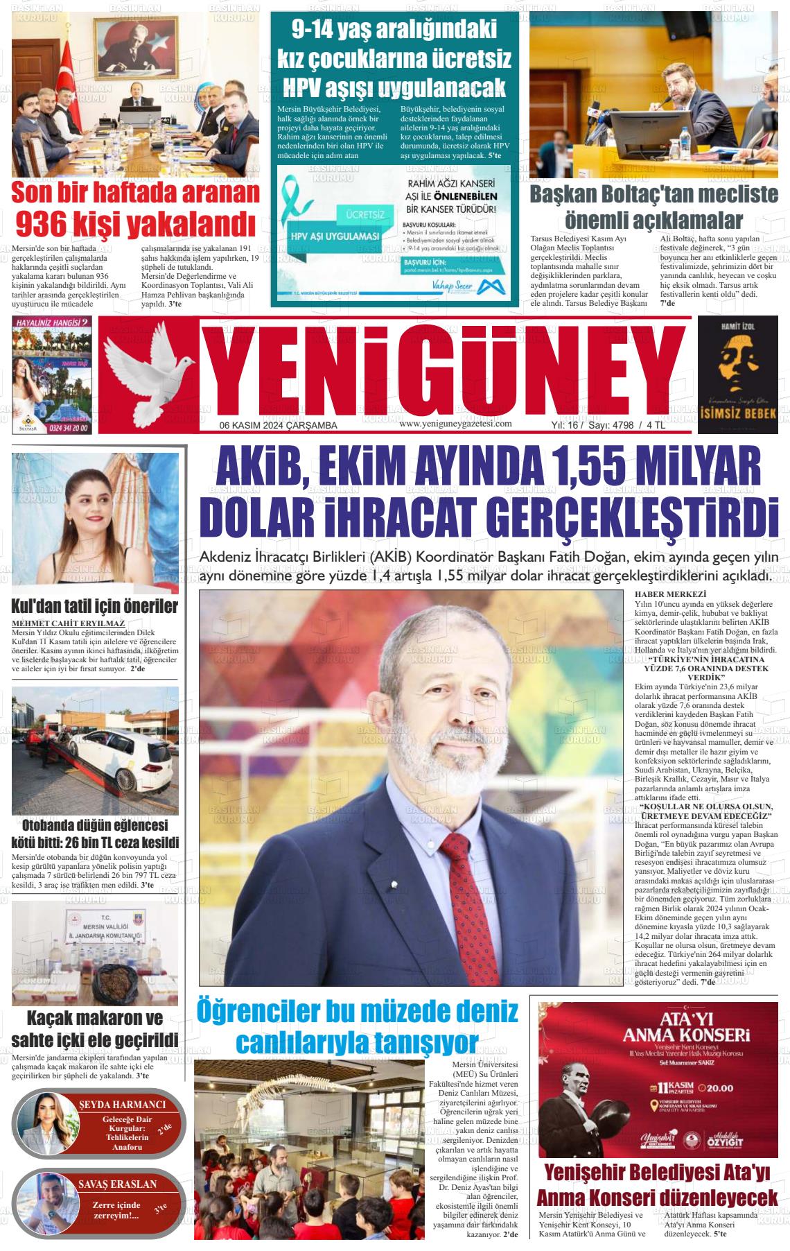 06 Kasım 2024 Yeni Güney Gazete Manşeti