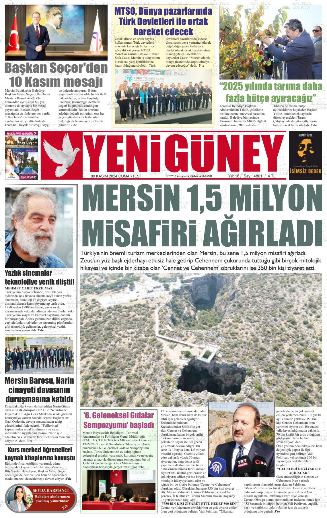 09 Kasım 2024 Yeni Güney Gazete Manşeti