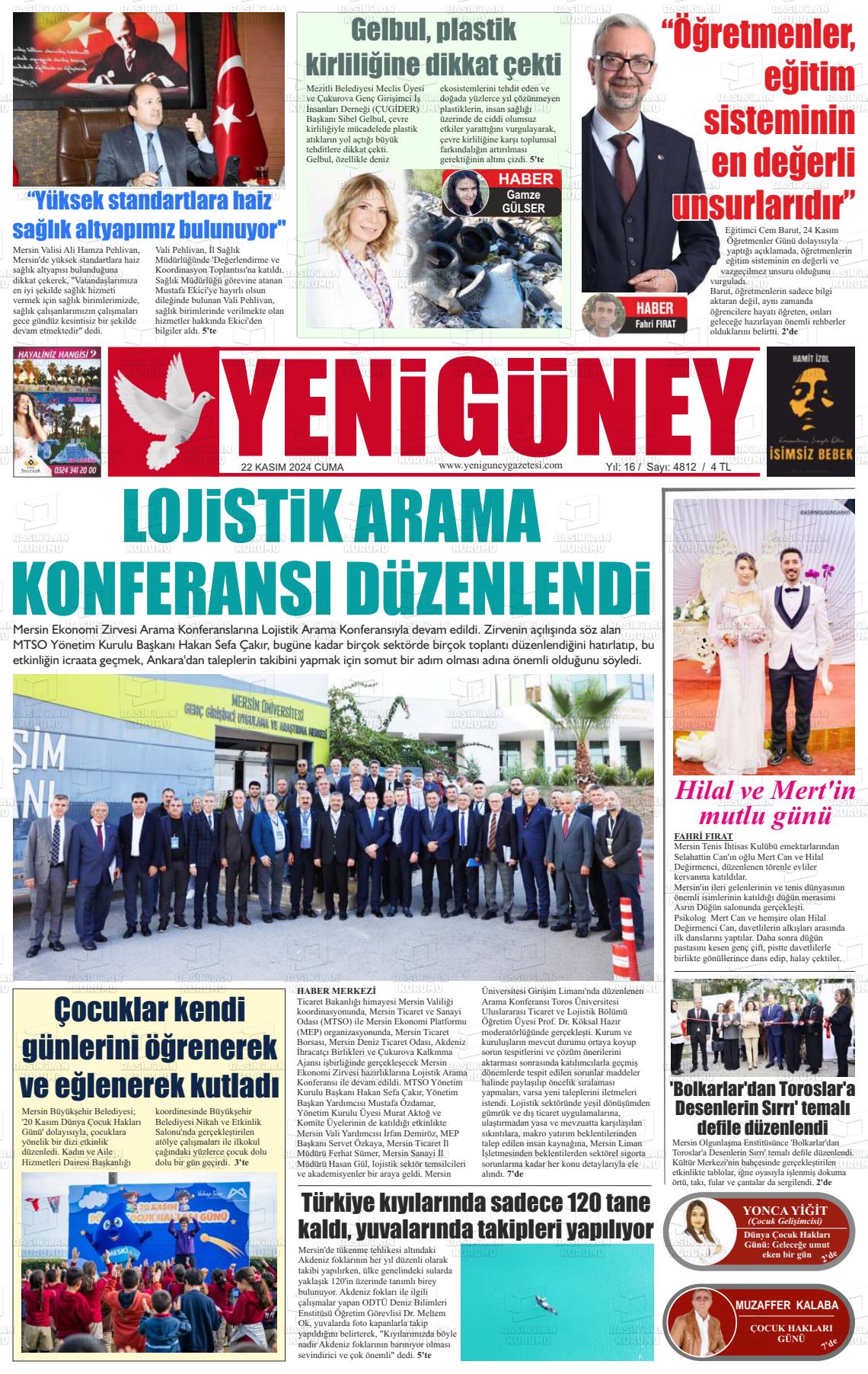 22 Kasım 2024 Yeni Güney Gazete Manşeti