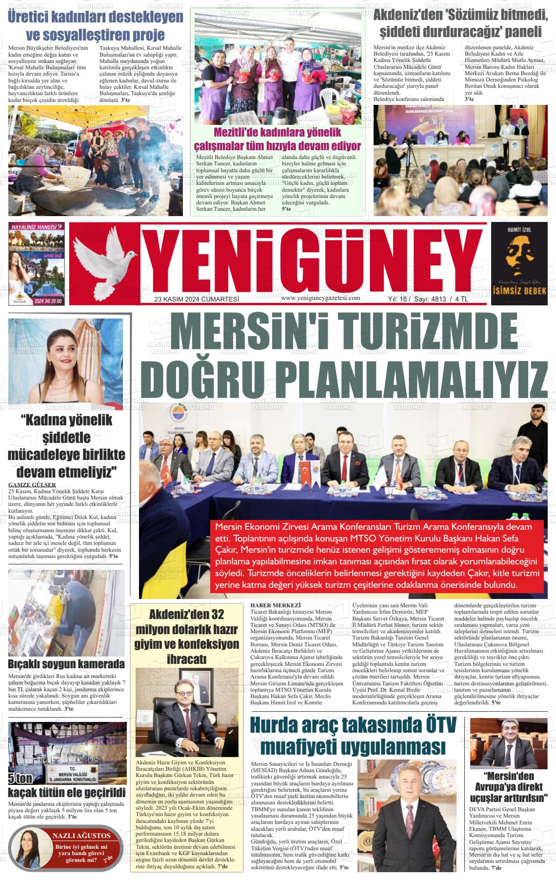 23 Kasım 2024 Yeni Güney Gazete Manşeti