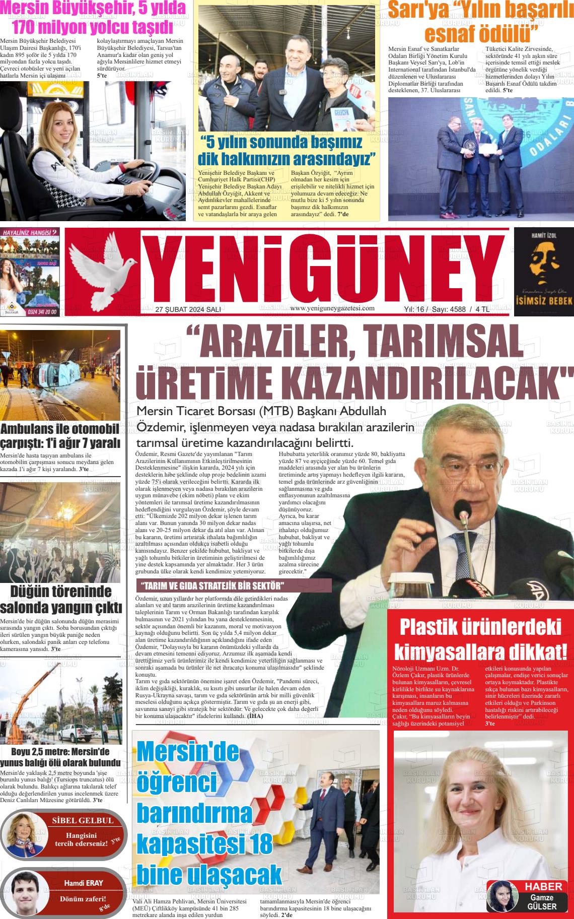 27 Şubat 2024 Yeni Güney Gazete Manşeti