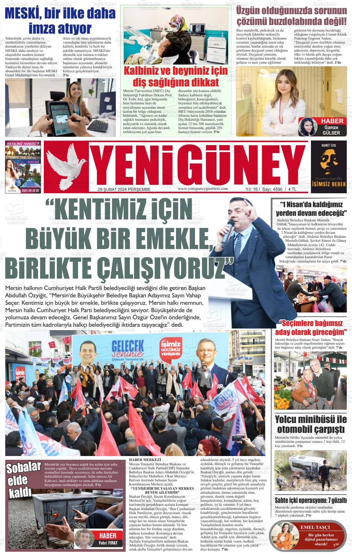 29 Şubat 2024 Yeni Güney Gazete Manşeti