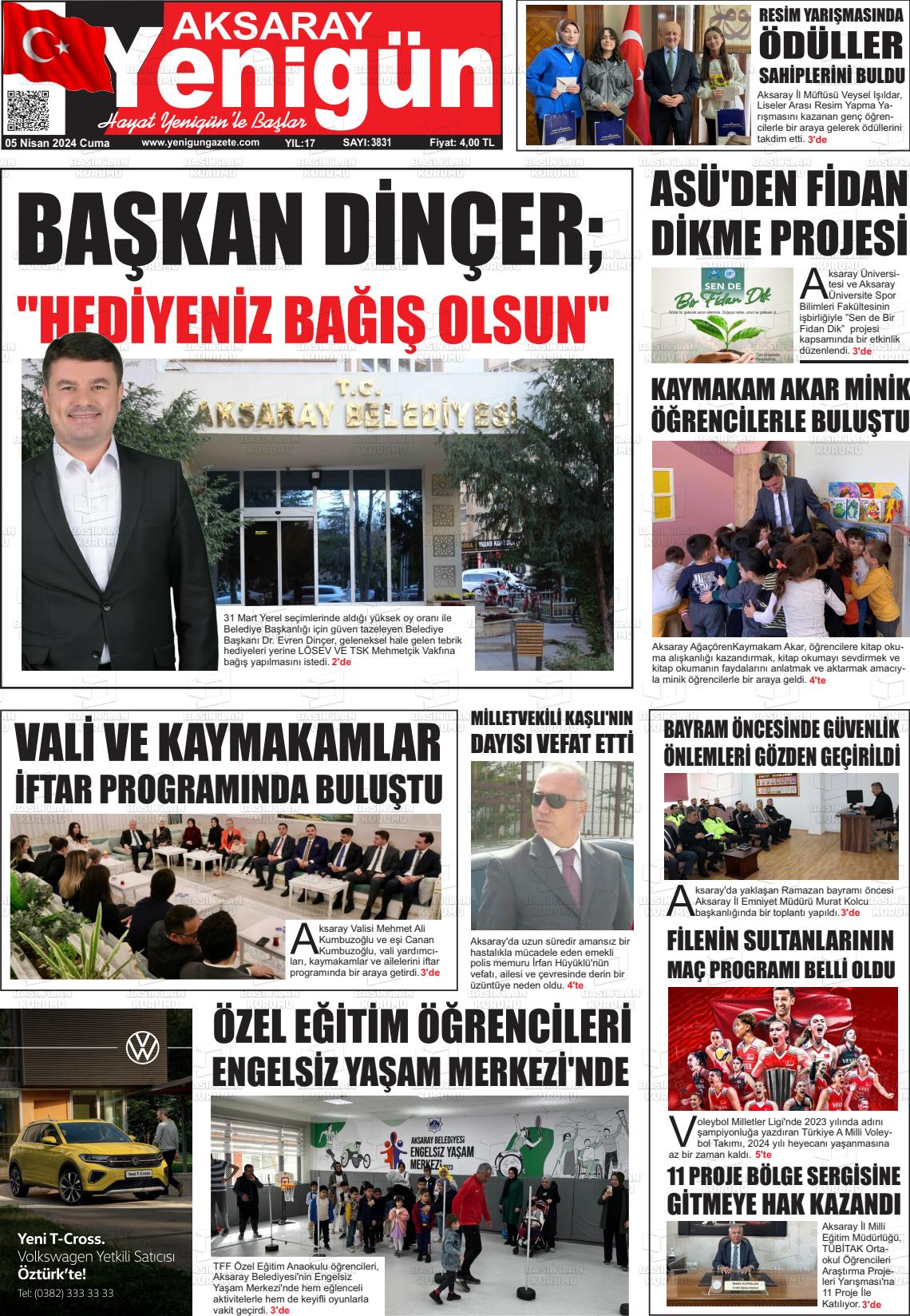 05 Nisan 2024 Yenigün Gazete Manşeti