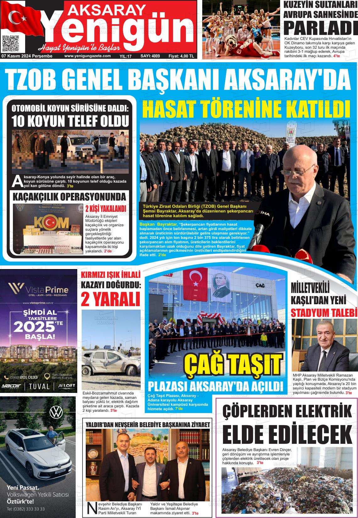 07 Kasım 2024 Yenigün Gazete Manşeti