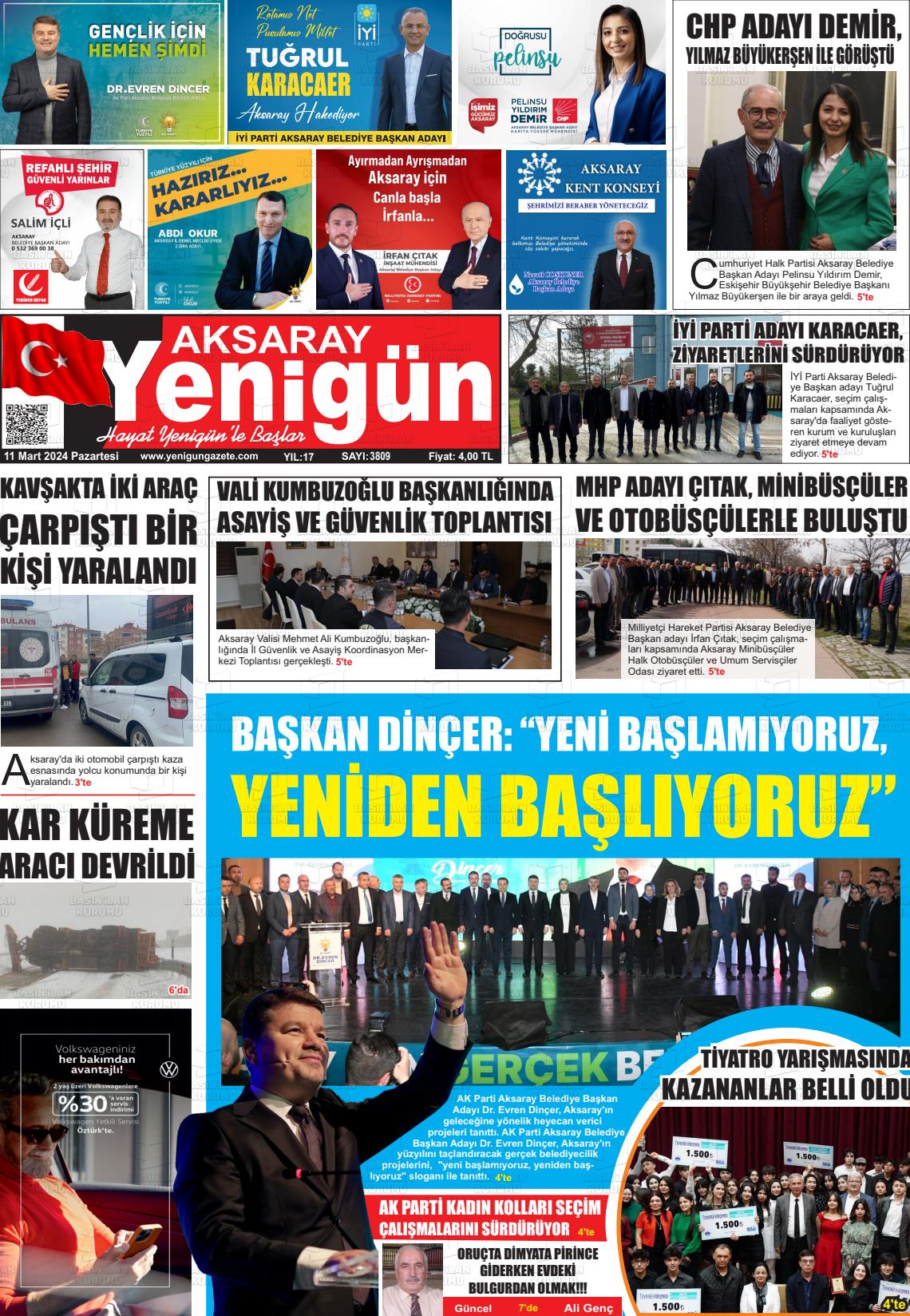 11 Mart 2024 Yenigün Gazete Manşeti