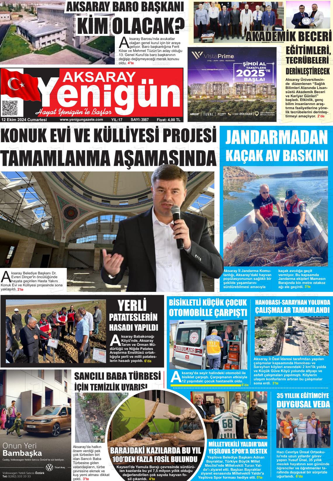 12 Ekim 2024 Yenigün Gazete Manşeti