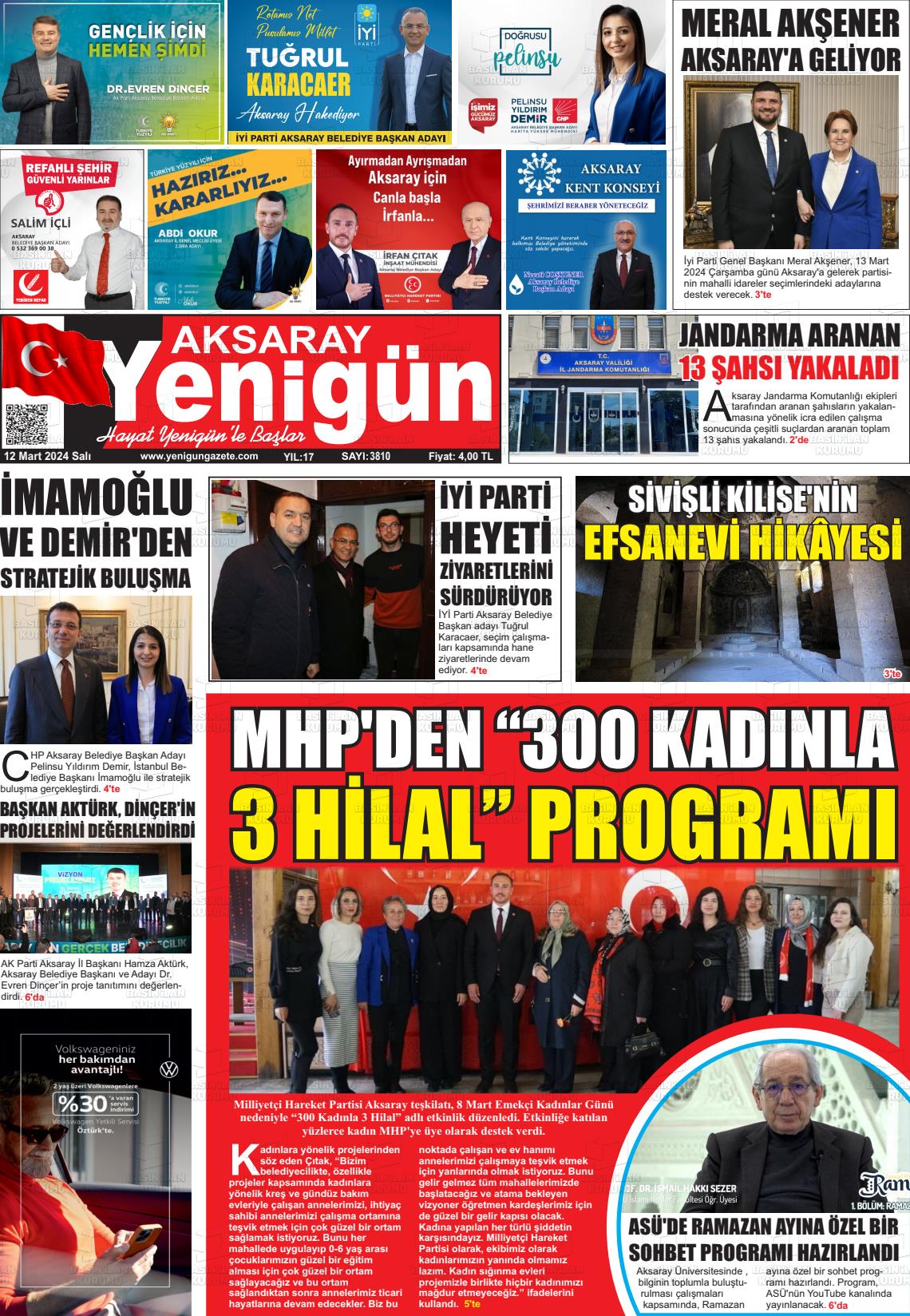 12 Mart 2024 Yenigün Gazete Manşeti