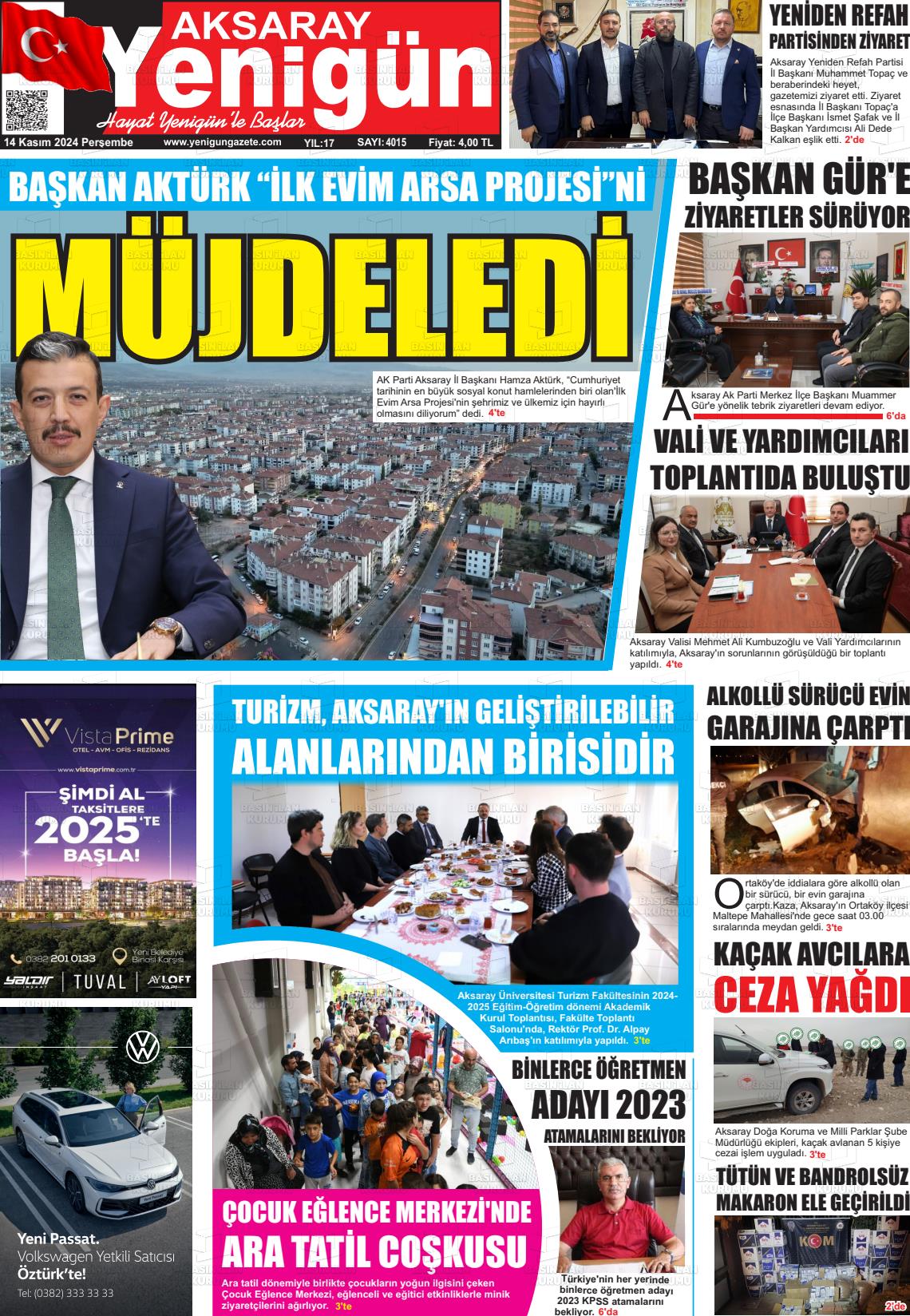 14 Kasım 2024 Yenigün Gazete Manşeti